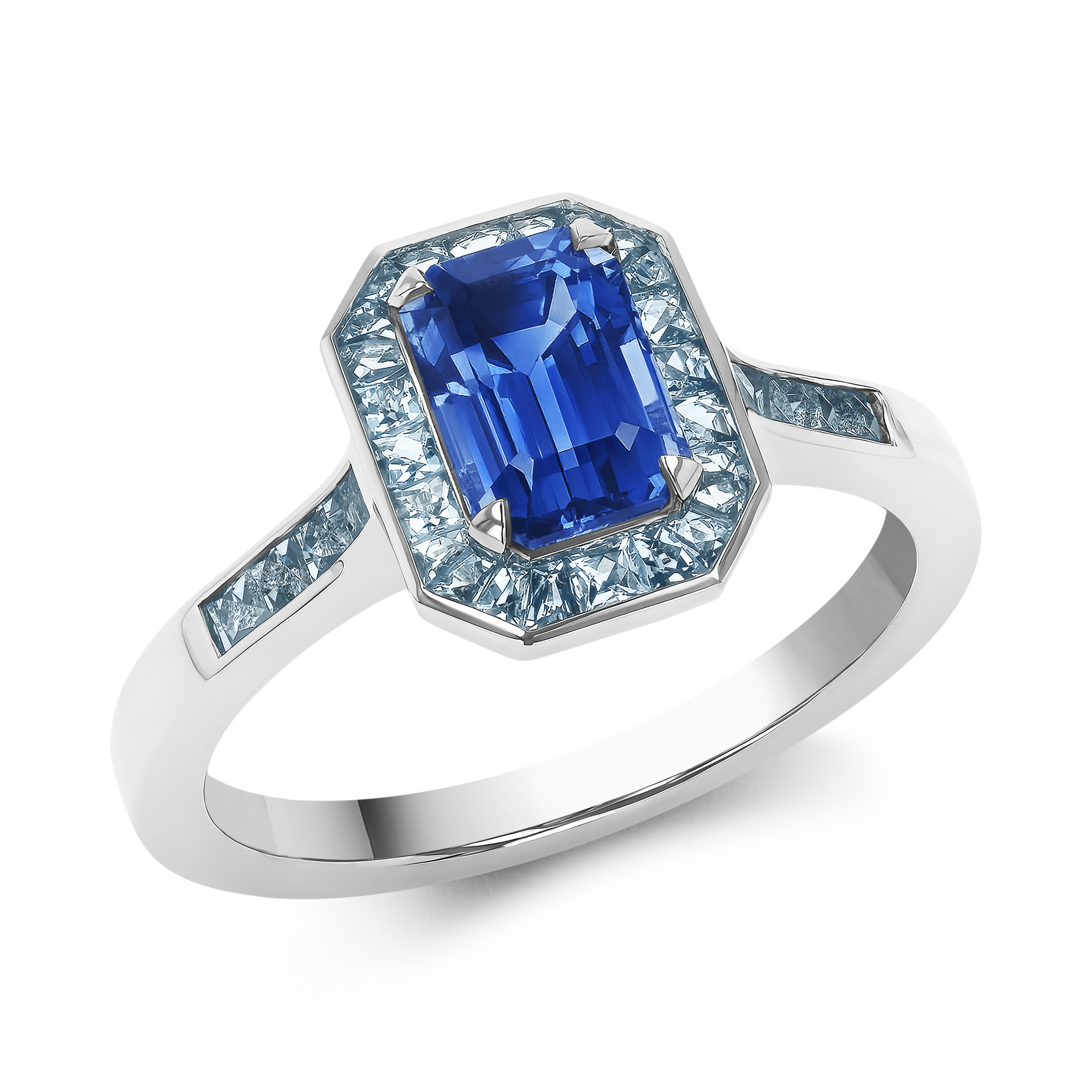 Gatsby 1.66ct Sapphire and Aquamarine Cluster Ring Octagon Cut, Claw Set_1