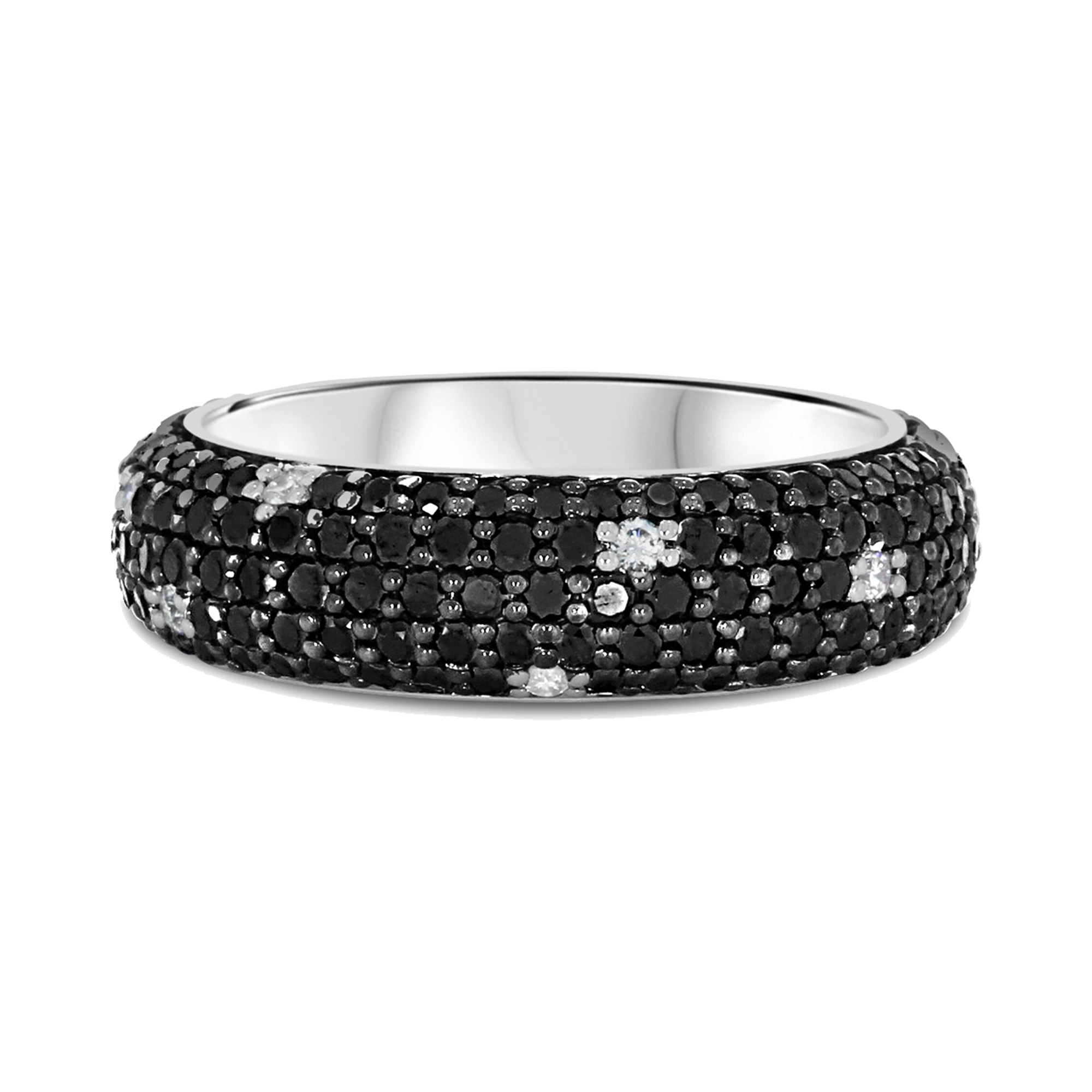 Wide Black and White Diamond Midnight Dress Ring Brilliant Cut, Pave Set_1