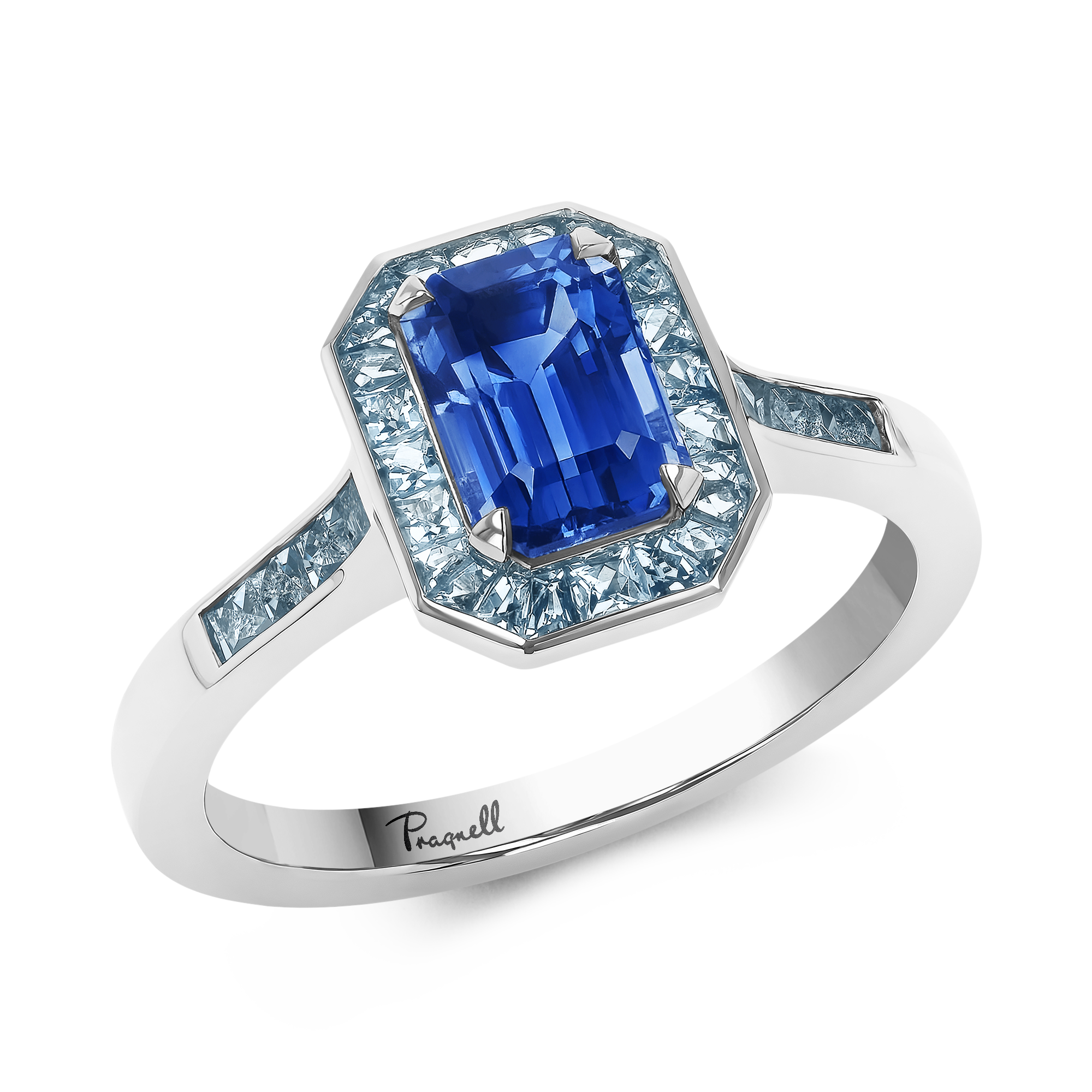 Gatsby 1.66ct Sapphire and Aquamarine Cluster Ring Octagon Cut, Claw Set_1