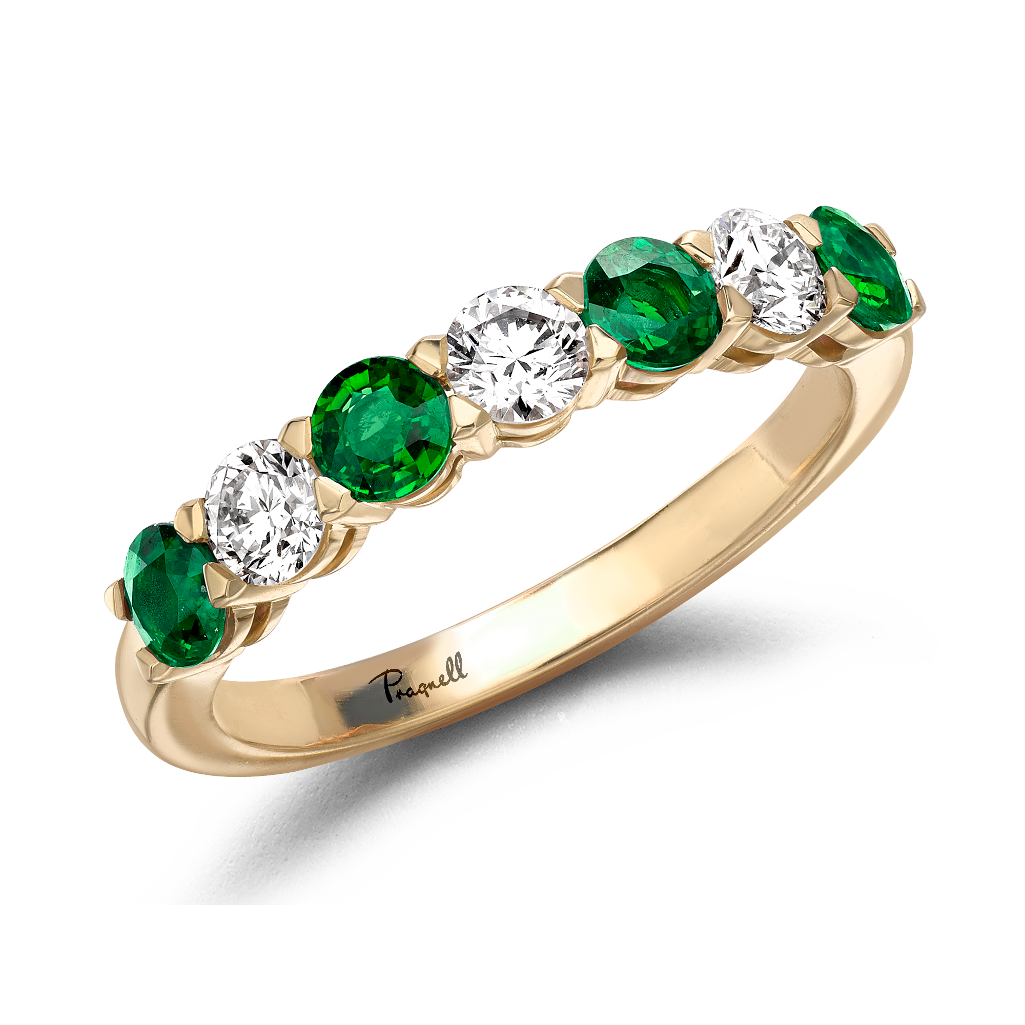 Emerald and Diamond Seven-Stone Ring Brilliant Cut, Seven-Stone, Claw Set_1