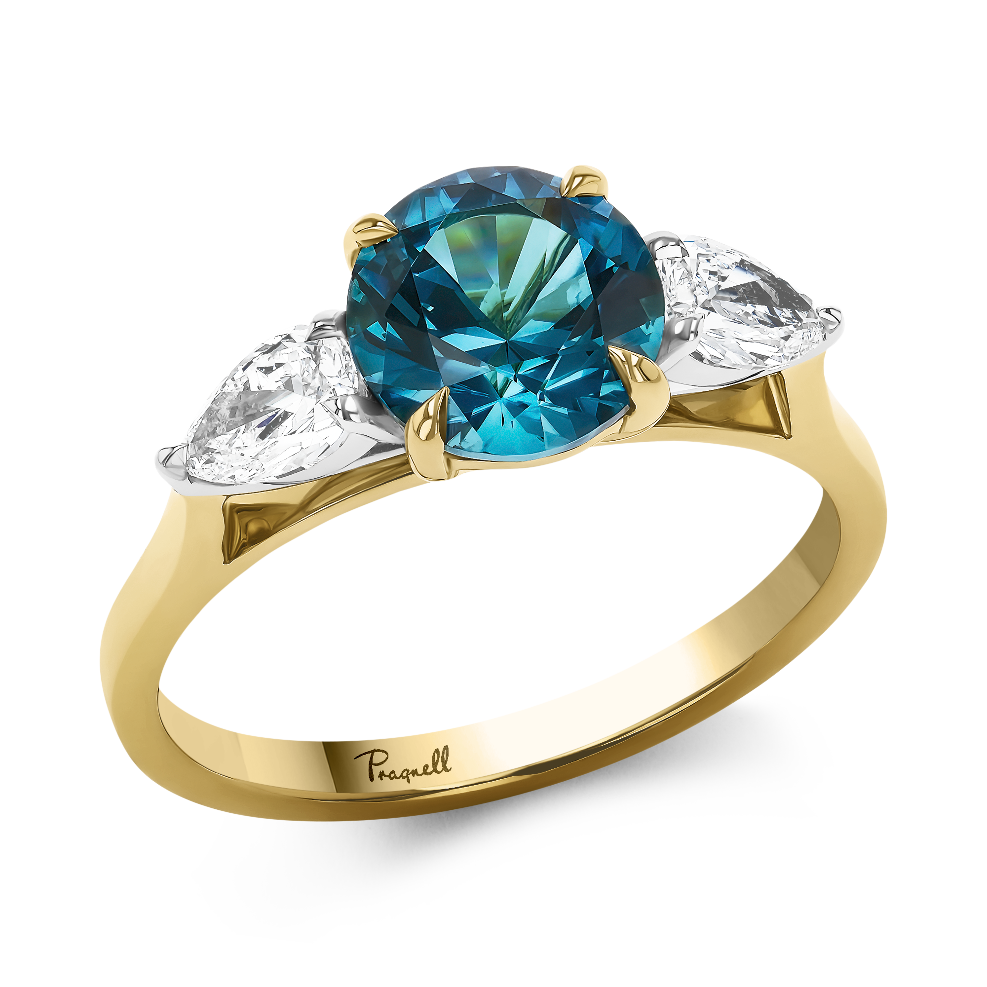 Brilliant Cut 1.66ct Namibian Indicolite Tourmaline and Diamond Ring Brilliant cut, Claw set_1