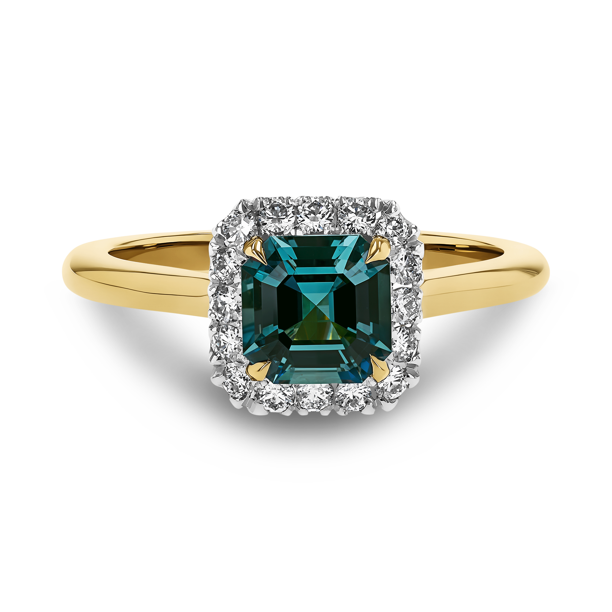 Octagonal Cut 0.95ct Namibian Indicolite Tourmaline and Diamond Ring Octagonal Cut, Claw Set_2