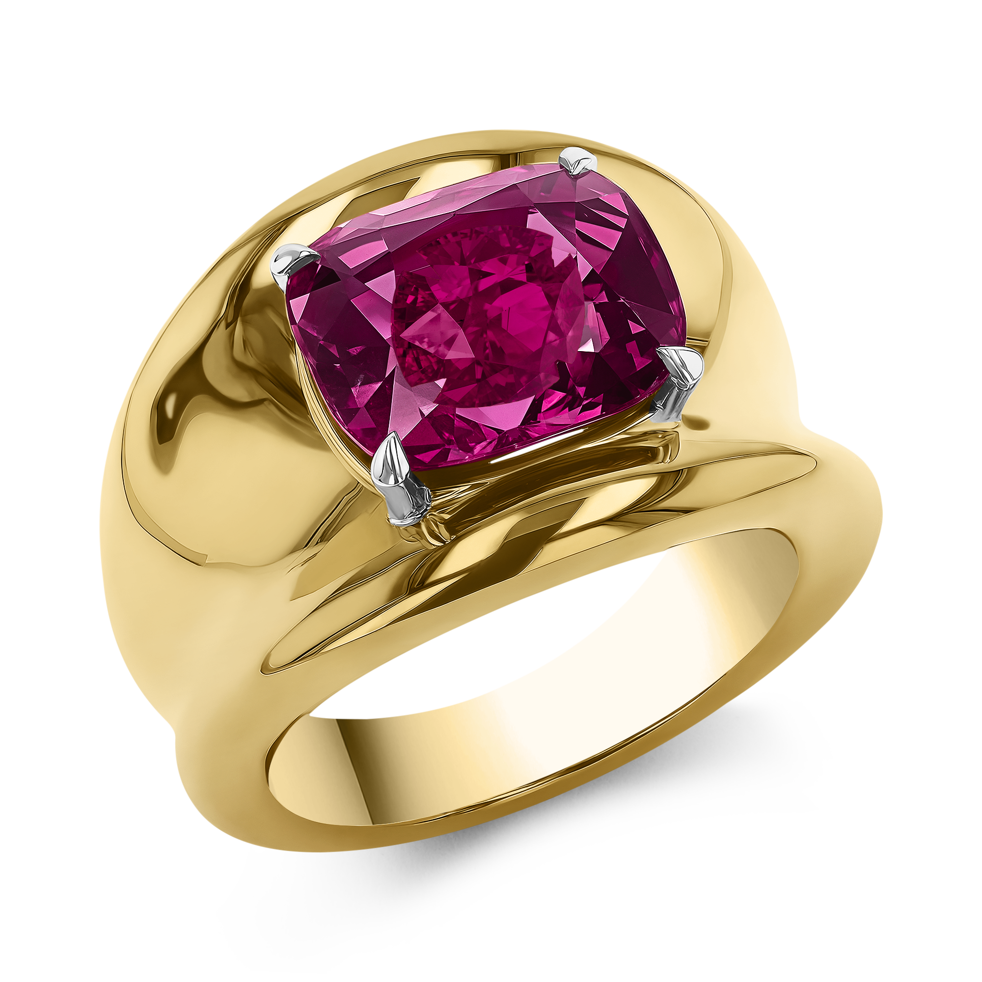 Cushion Cut 7.01ct Madagascan Pink Sapphire Bombe Ring Cushion modern cut, Claw set_1