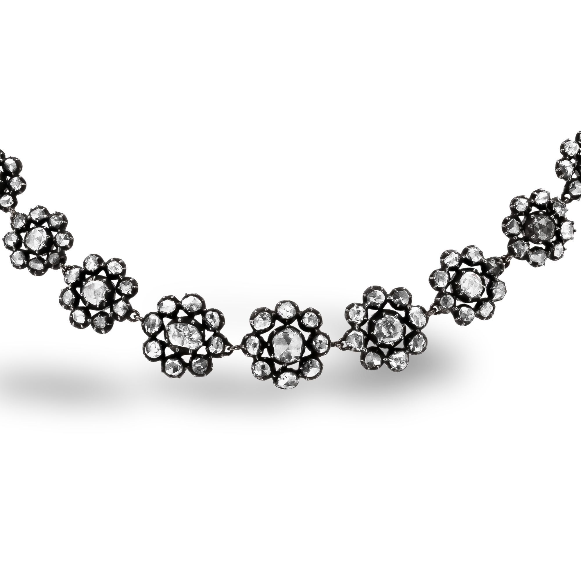 Victorian 6.62ct Native Cut Diamond Floral Cluster Necklace Native Cut, Claw Set_2