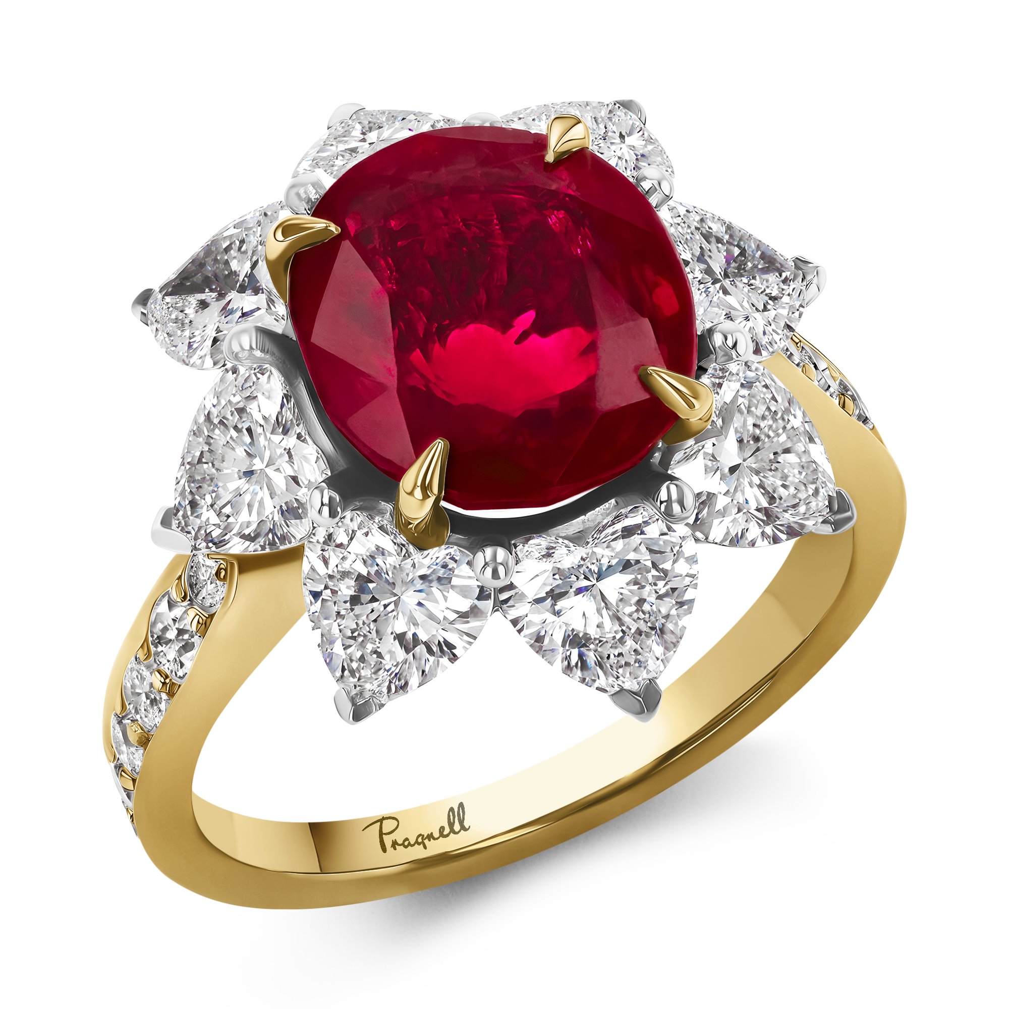 Burmese Ruby and Heart Shaped Diamond Ring Oval, Heart and Brilliant Cut, Claw Set_1