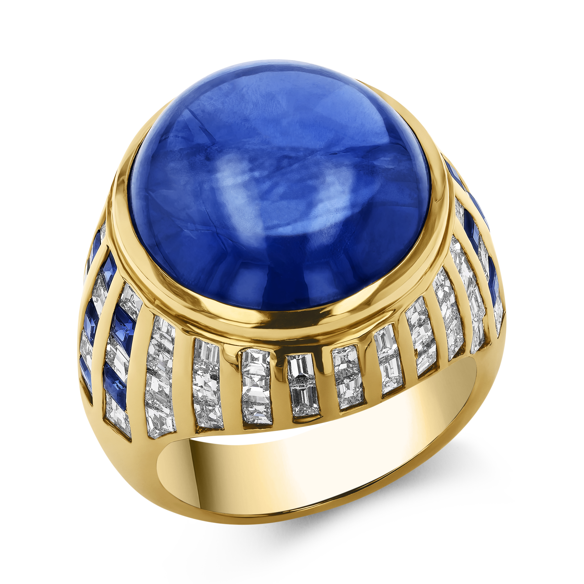 Sri Lankan Sapphire and Diamond Bombe Ring Cabochon Cut, Rubover Set_1