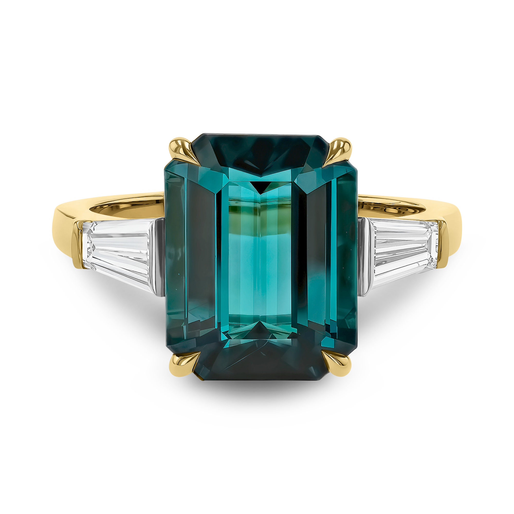 Emerald Cut 4.72ct Namibian Lagoon Tourmaline and Diamond Ring Emerald Cut, Claw Set_2