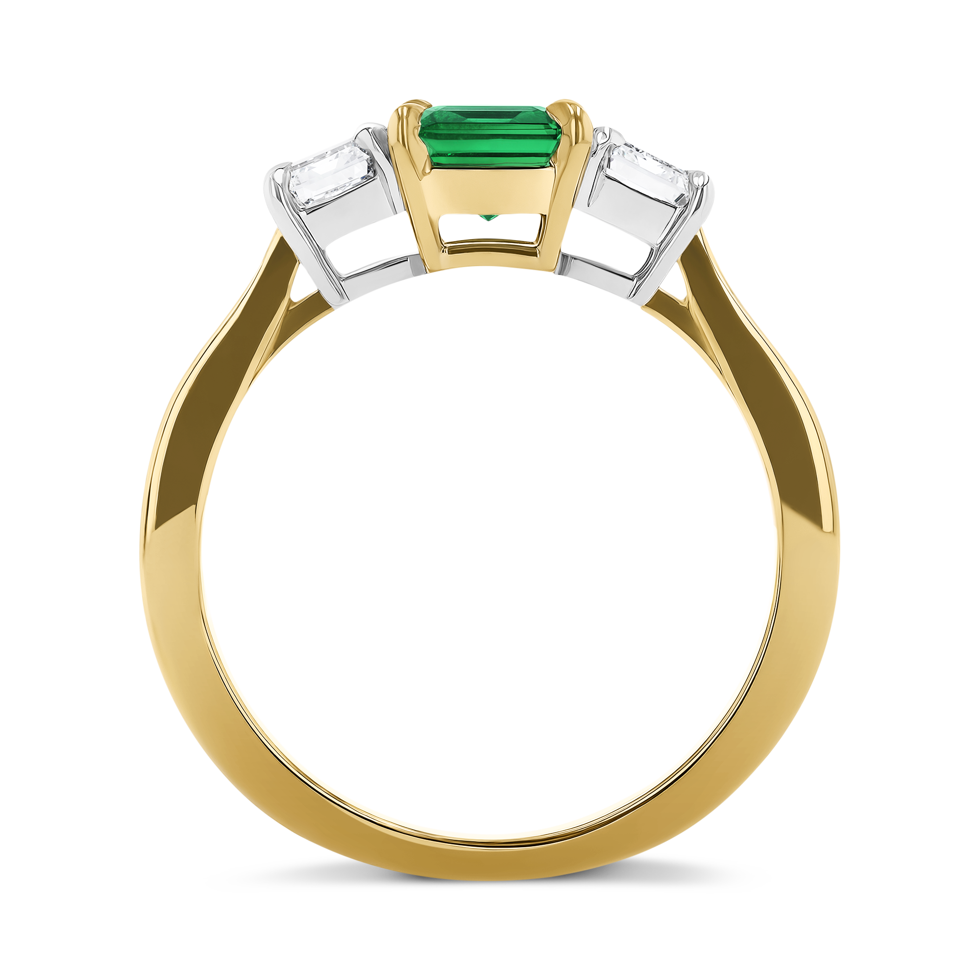 Octagon Cut 0.97ct Colombian Emerald and Diamond Three Stone Ring Octagon Cut, Claw Set_3