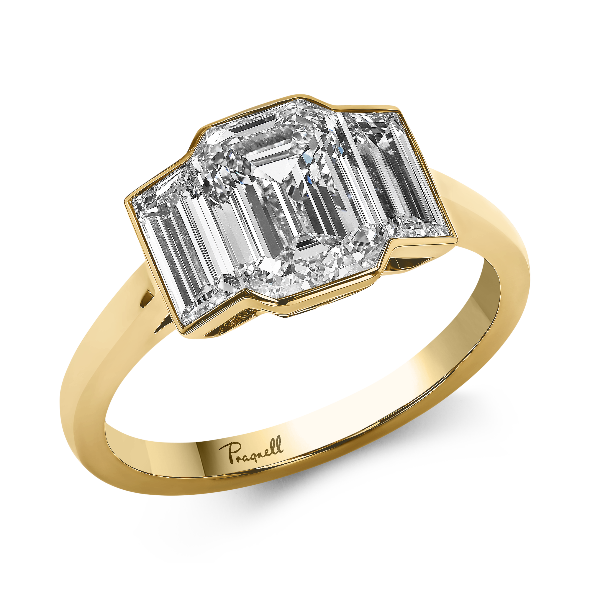 Kingdom 2.80ct Diamond Three Stone Ring Emerald Cut, Rubover Set_1