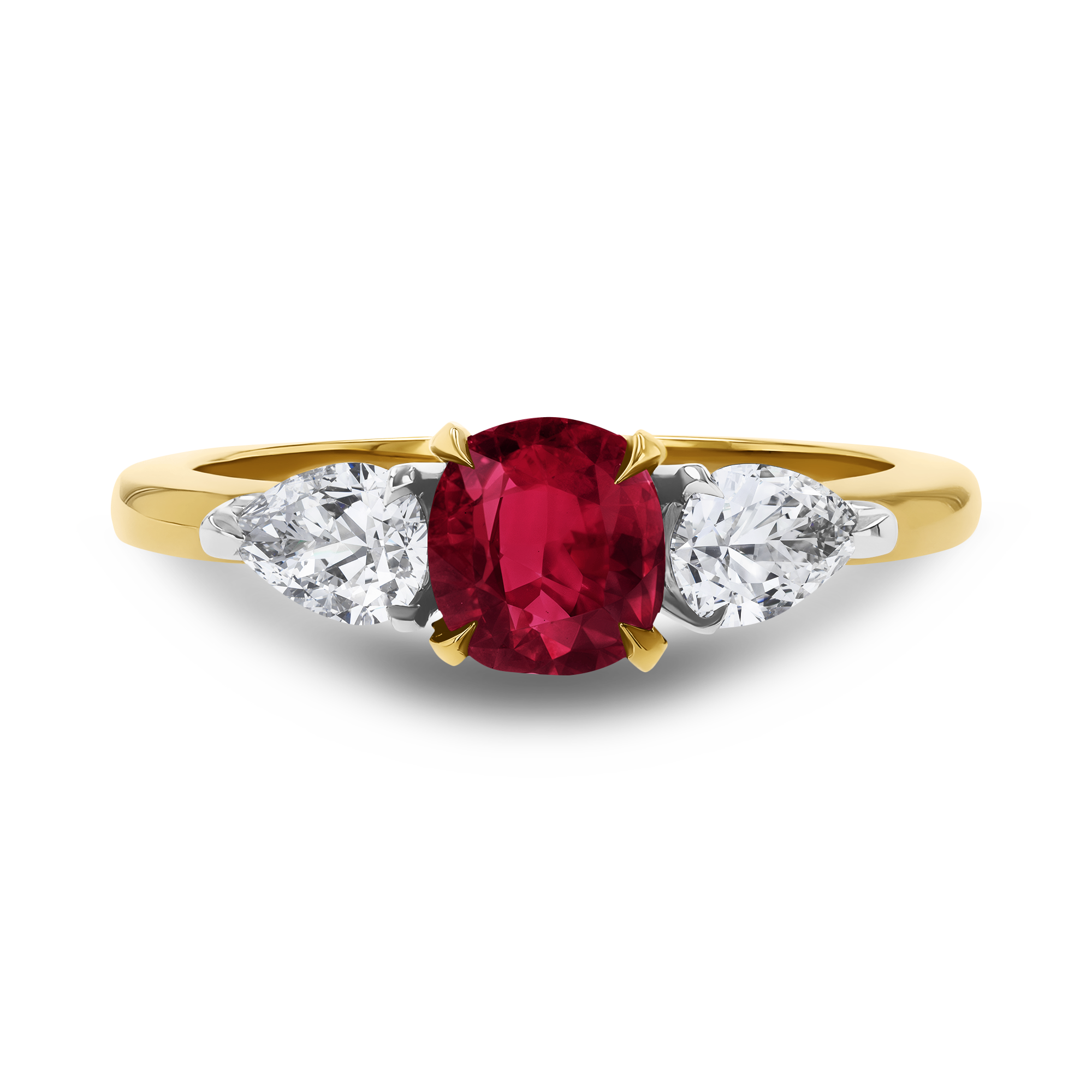 1.03ct Ruby and Diamond Three Stone Ring Cushion & Pear Cut, Claw Set_2