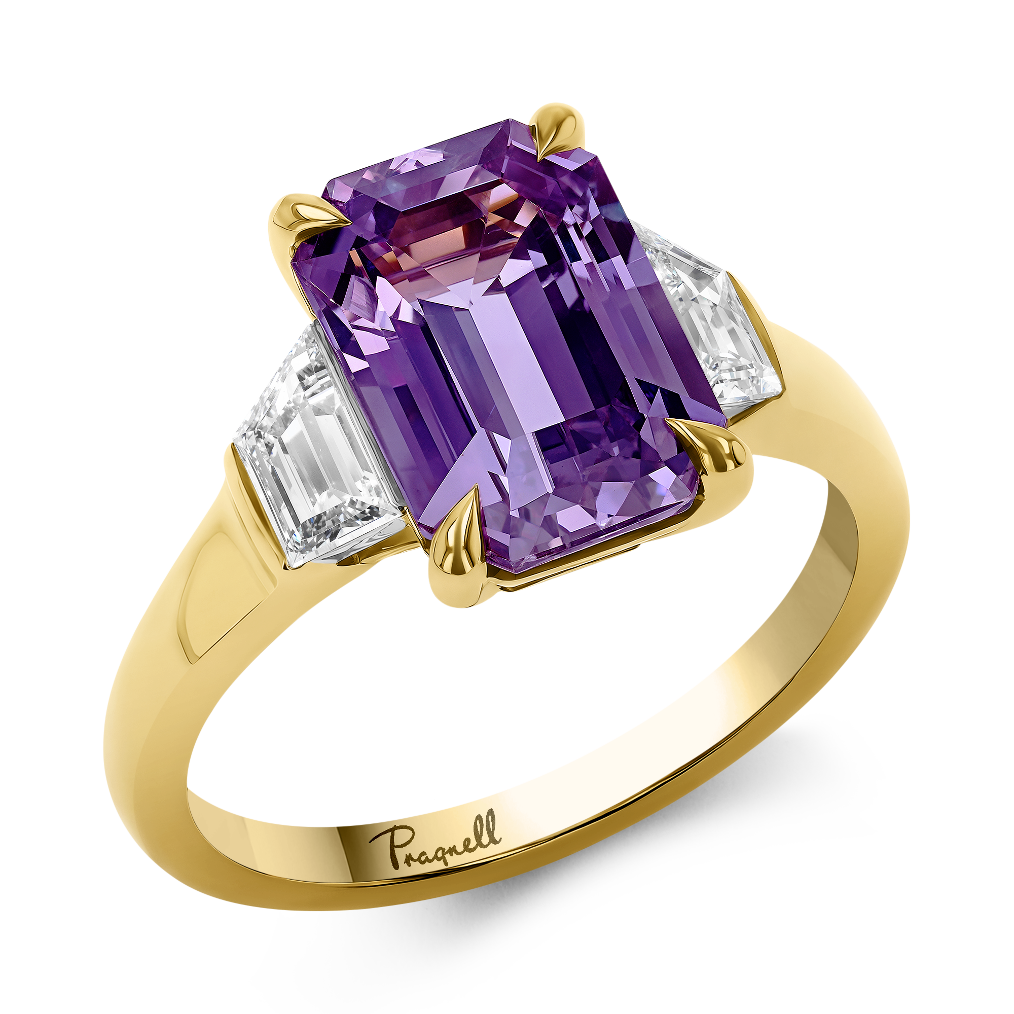 4.52ct Sri Lankan Violet Sapphire and Diamond Three Stone Ring Octagon Cut, Claw Set_1