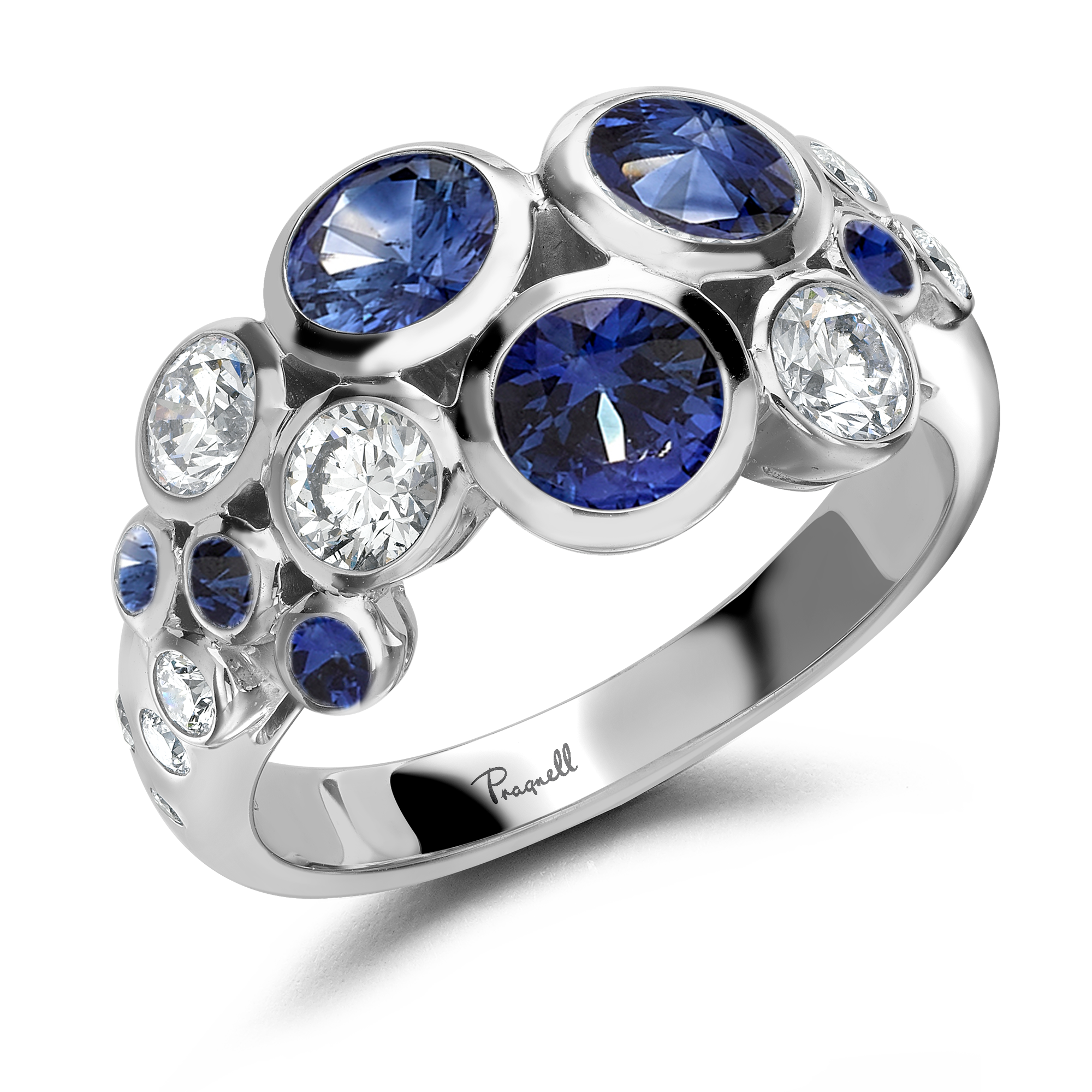 Bubbles Blue Sapphire and Diamond Dress Ring Brilliant Cut, Rubover Set_1