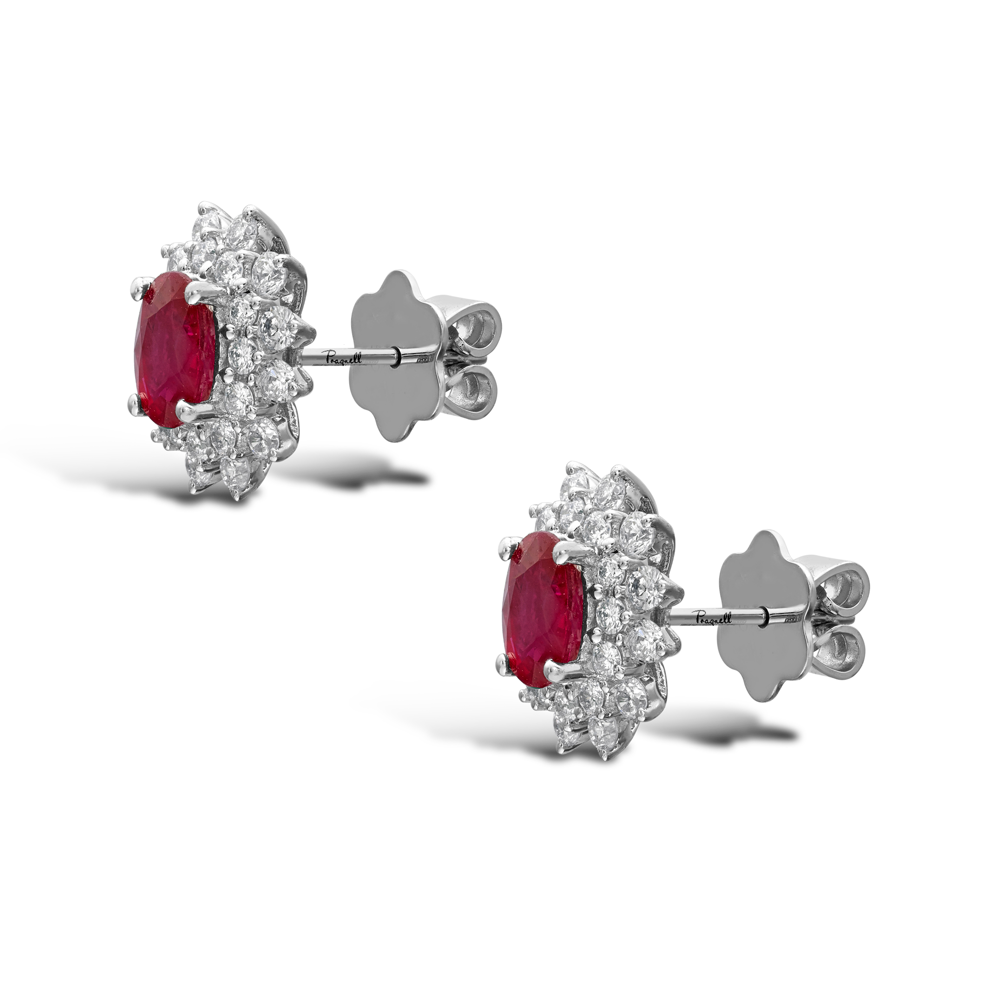 Oval Ruby and Diamond Earrings Oval & Brilliant Cut, Claw Set_2