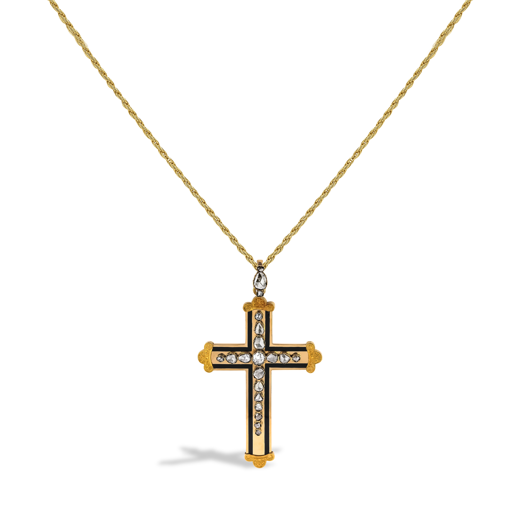 Victorian Rose Cut Diamond Cross Pendant Rose Cut, Bezel Set_1