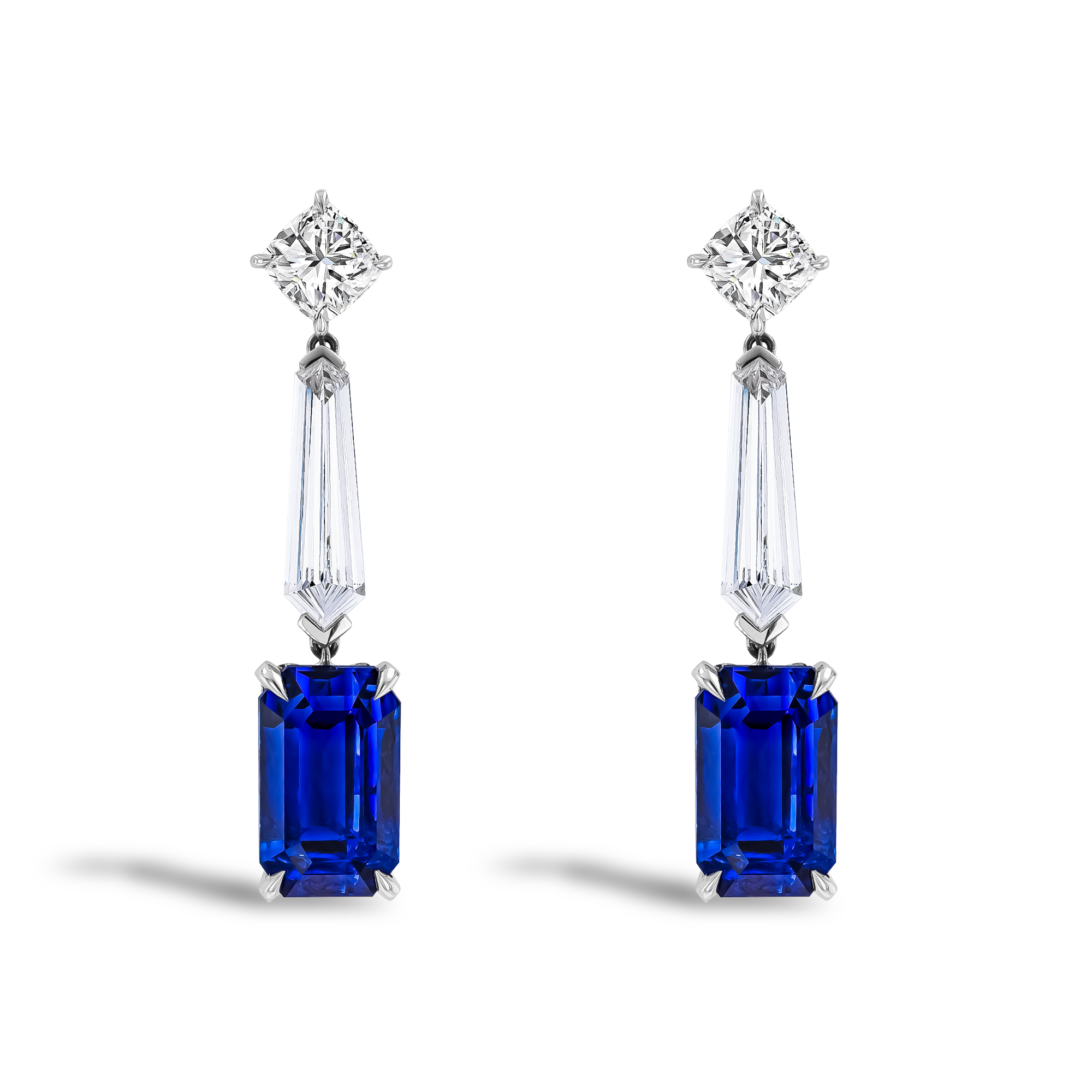 Masterpiece 13.37ct Sri Lankan Sapphire and Diamond Drop Earrings Emerald Cut, Claw Set_1