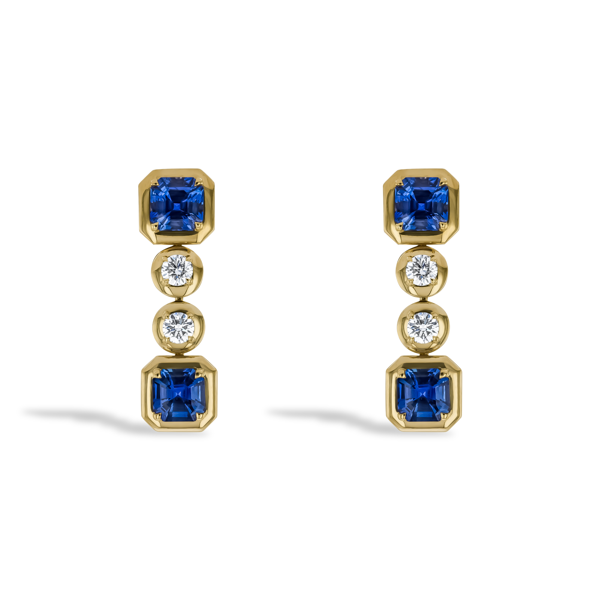 Masterpiece Skimming Stone 4.43ct Sapphire and Diamond Drop Earrings Octagon & Brilliant Cut, Claw Set_1