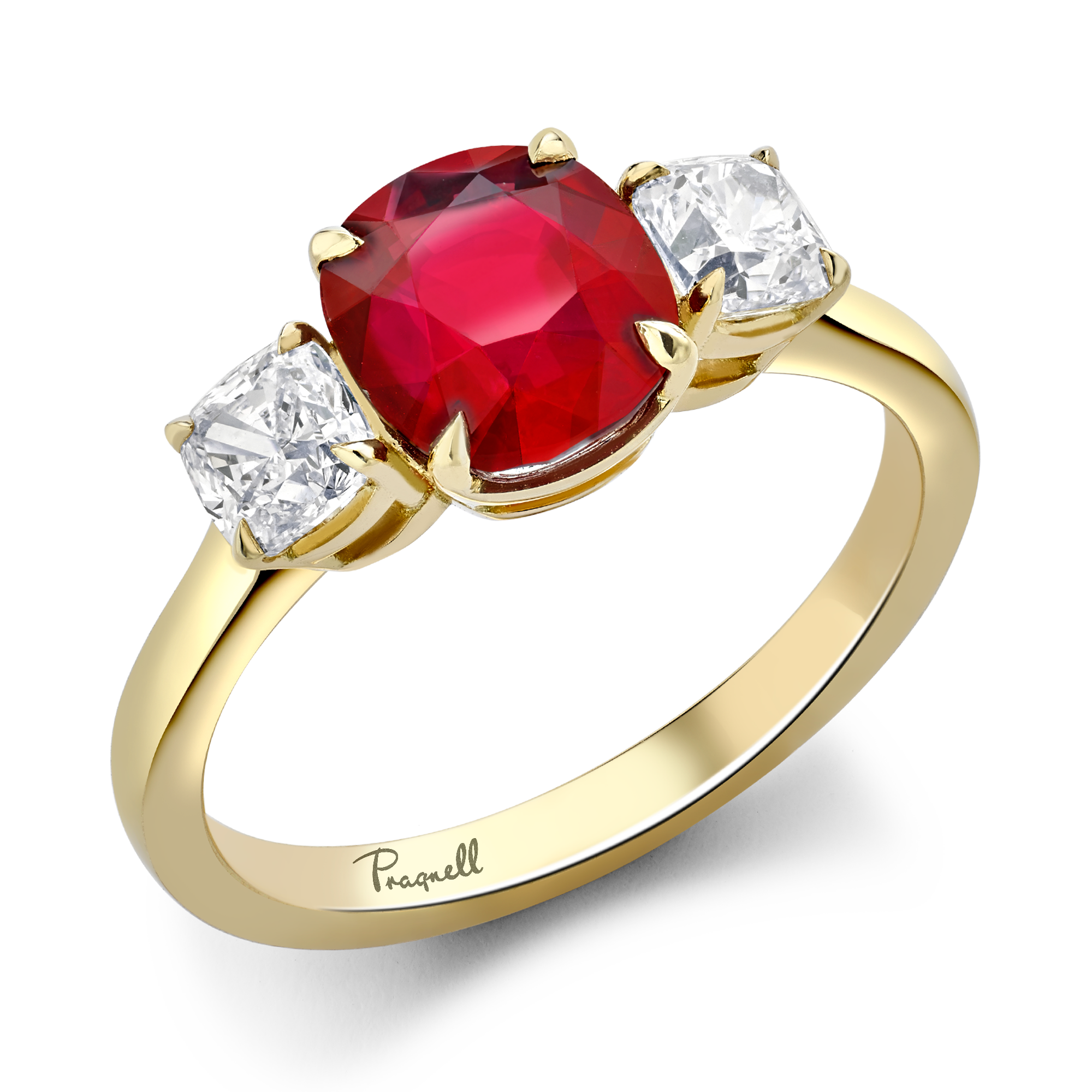 Mozambique 2.30ct Pigeon Blood Ruby and Diamond Three Stone Ring Cushion Cut, Claw Set_1