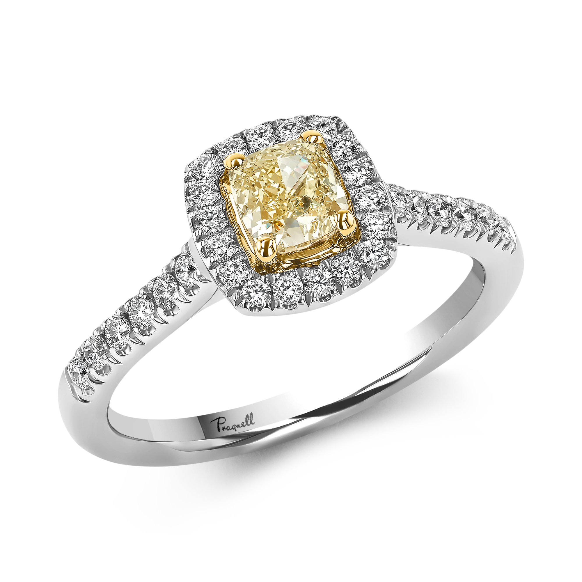 Celestial 0.46ct Fancy Yellow Diamond Cluster Ring Cushion modern cut, Claw set_1