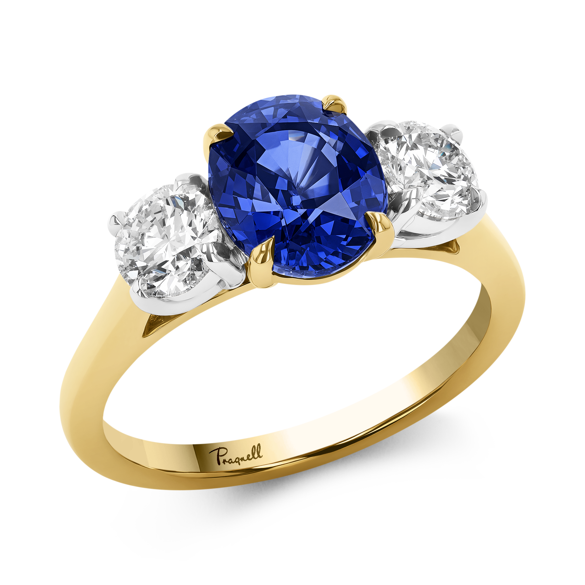 Oval Cut 2.35ct Sapphire and Diamond Three Stone Ring Oval Cut, Claw Set_1