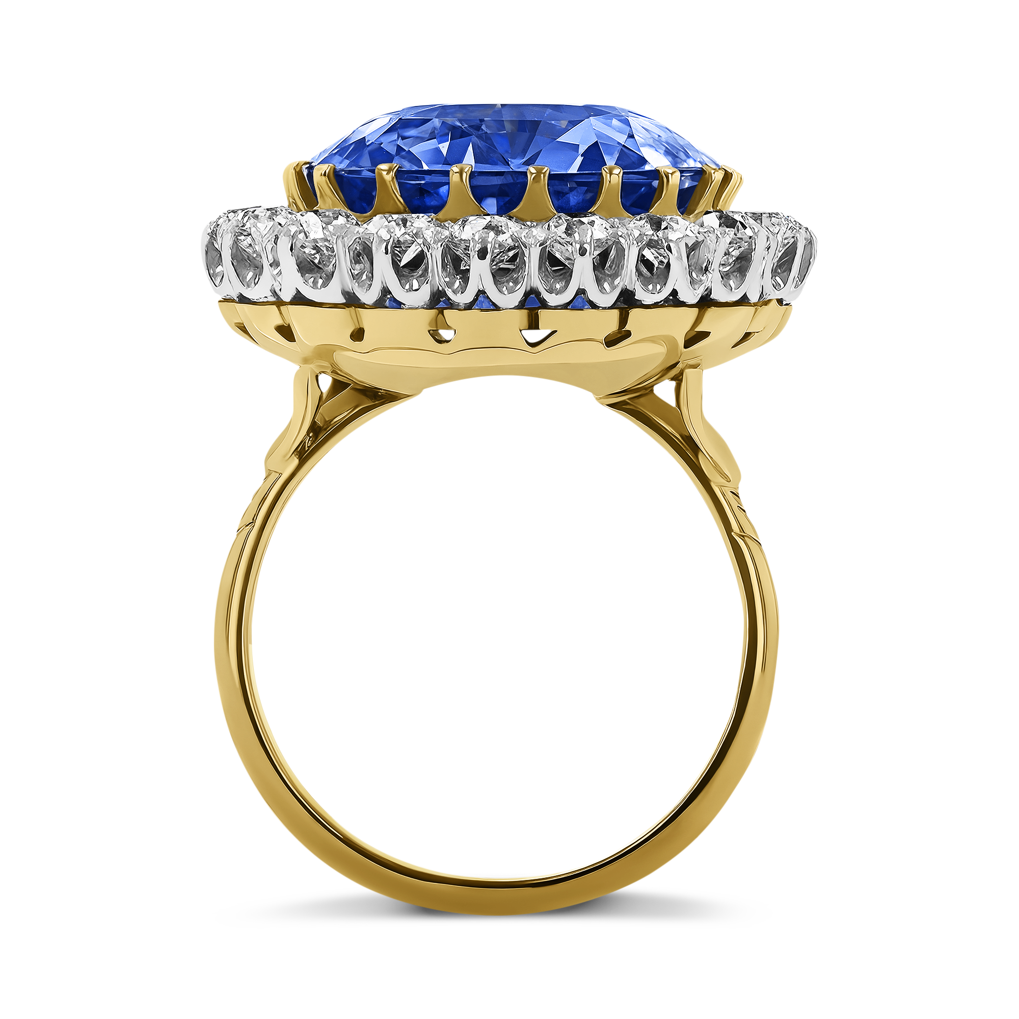 Sri Lankan 37.09ct Sapphire and Diamond Cluster Ring Cushion Antique Cut, Claw Set_3