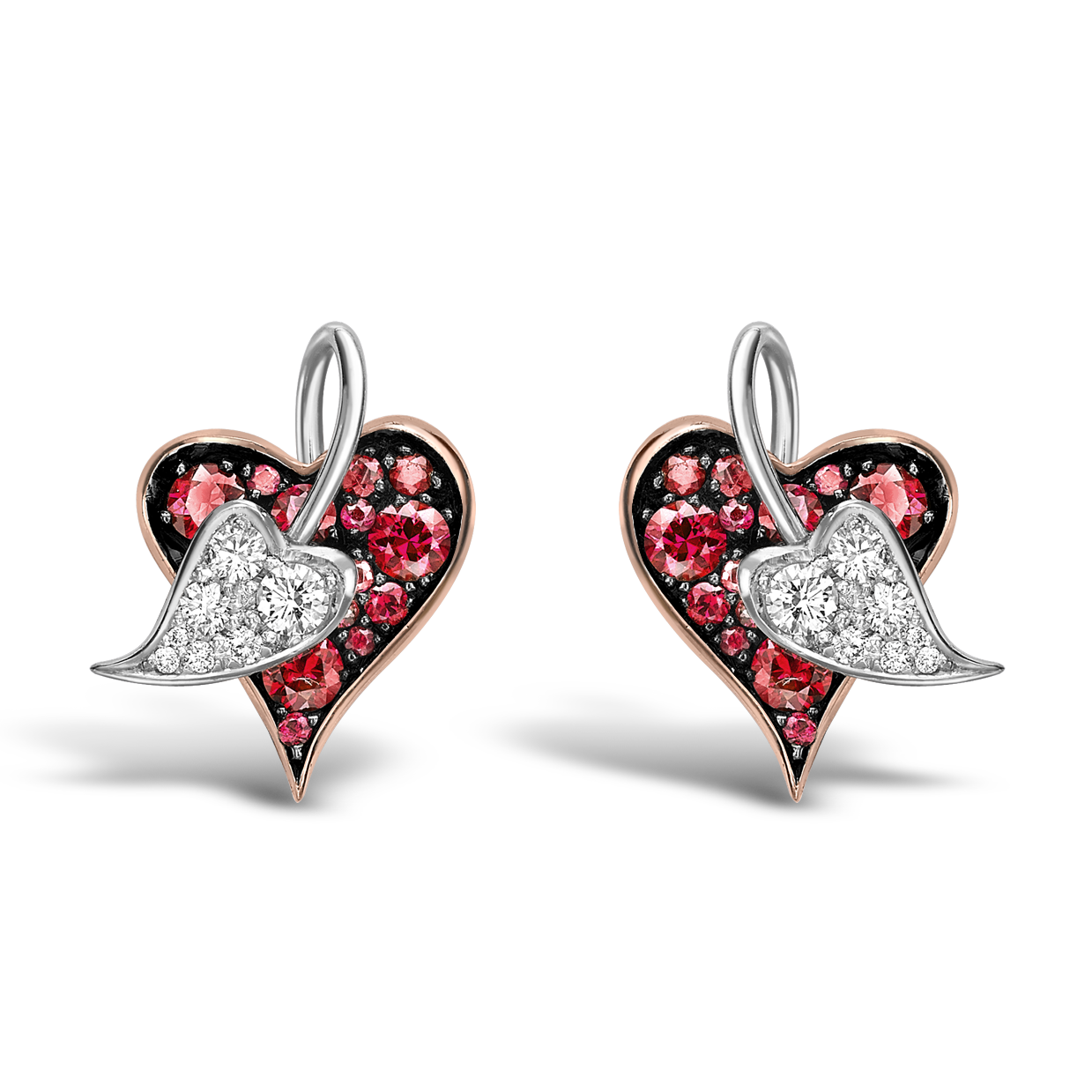 Entwined Hearts Ruby and Diamond Stud Earrings Brilliant cut, Claw set_1