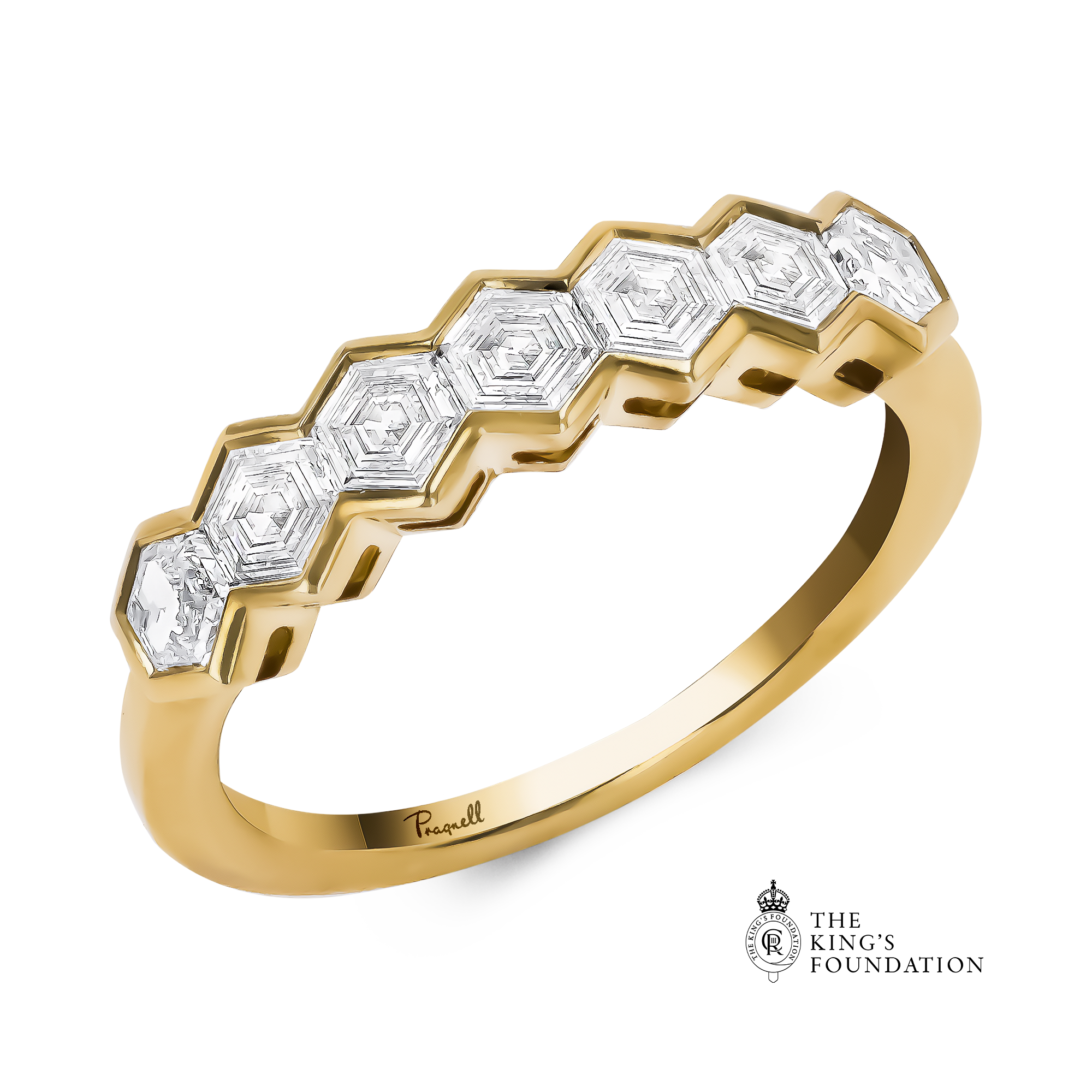 Honeycomb 1.24ct Diamond Seven Stone Ring Hexagonal Cut, Rubover Set_1