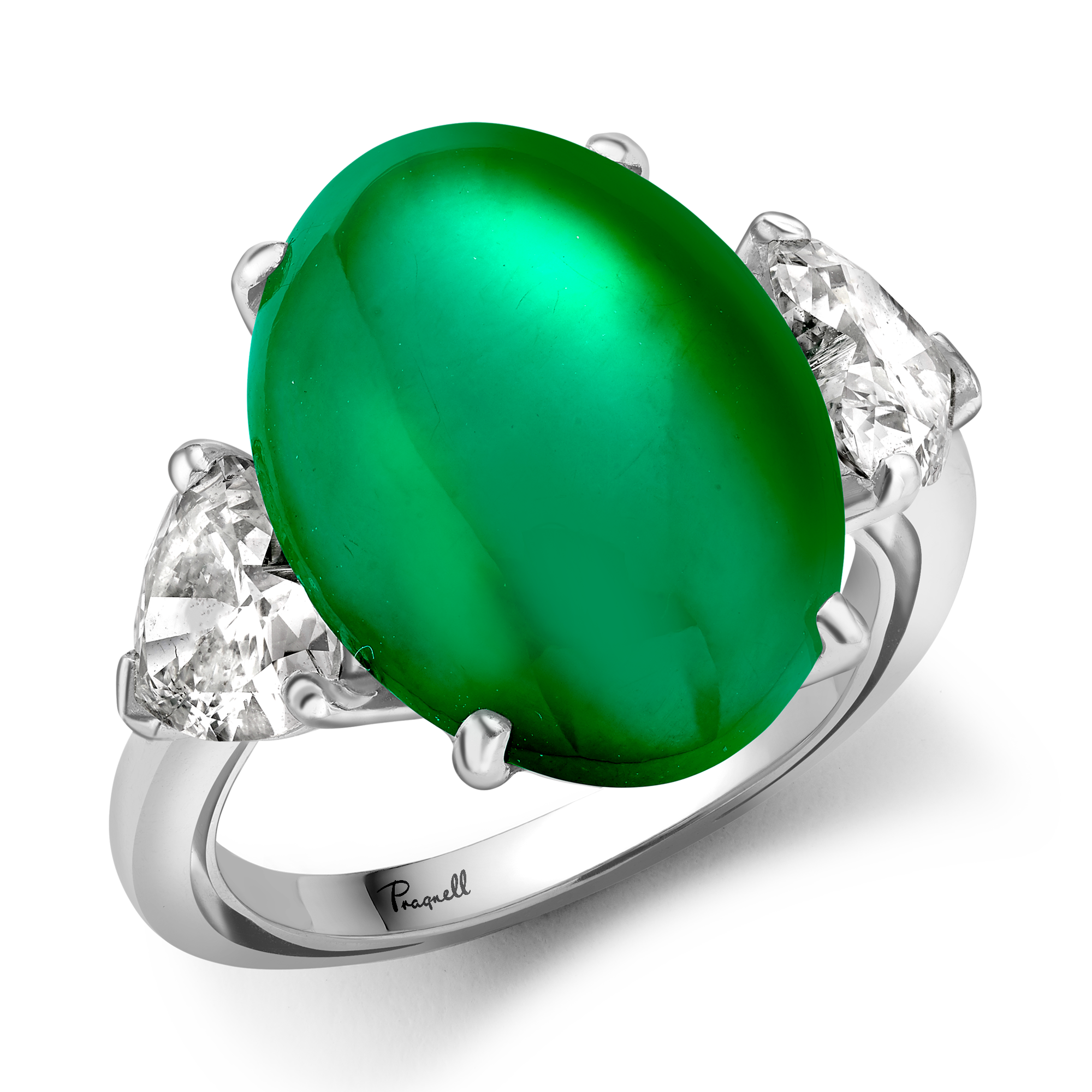 Jade and Heart Diamond Ring Oval Cabochon and Heart Cut, Claw Set_1