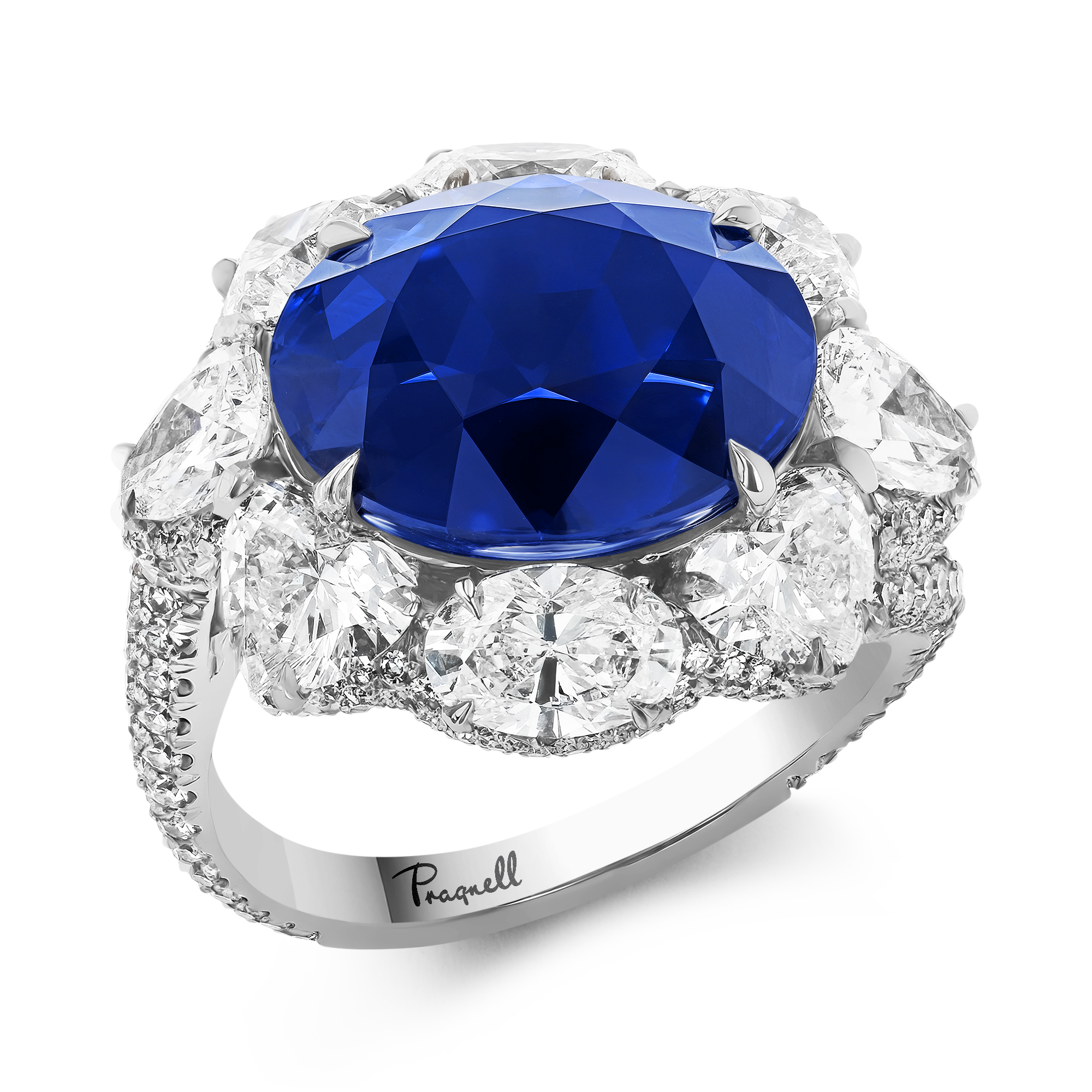 Masterpiece 9.17ct Sri Lankan Royal Blue Sapphire and Diamond Ring Oval, Pear & Heart Cut, Claw Set_1