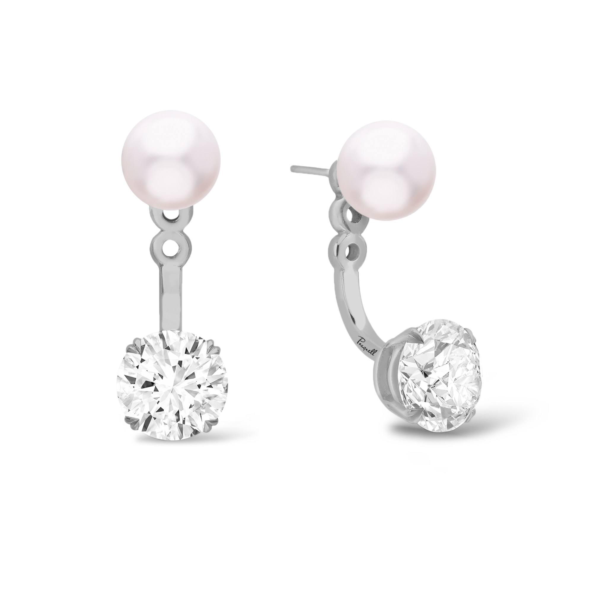 Celia 1.00ct Akoya Pearl and Diamond Drop Earrings Brilliant cut, Claw set_1