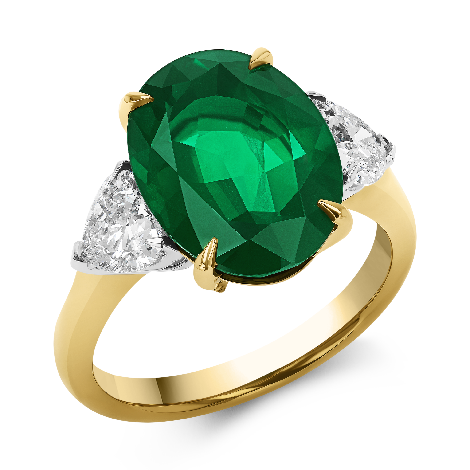 Venus Setting 4.87ct Emerald and Diamond Three Stone Ring Oval Cut, Claw Set_1