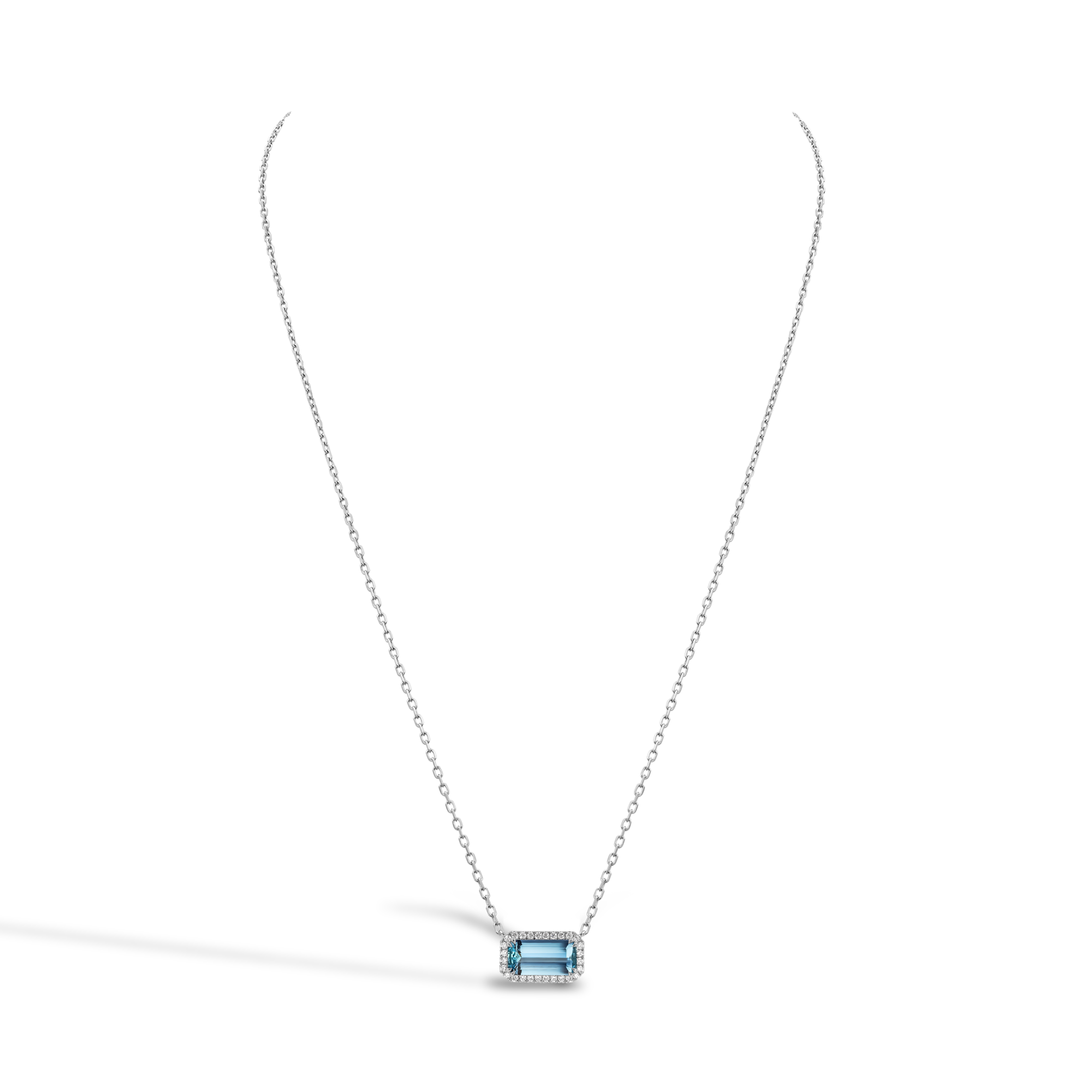 Emerald Cut 2.07ct Lukusuzi Aquamarine and Diamond Pendant Emerald Cut, Claw Set_2