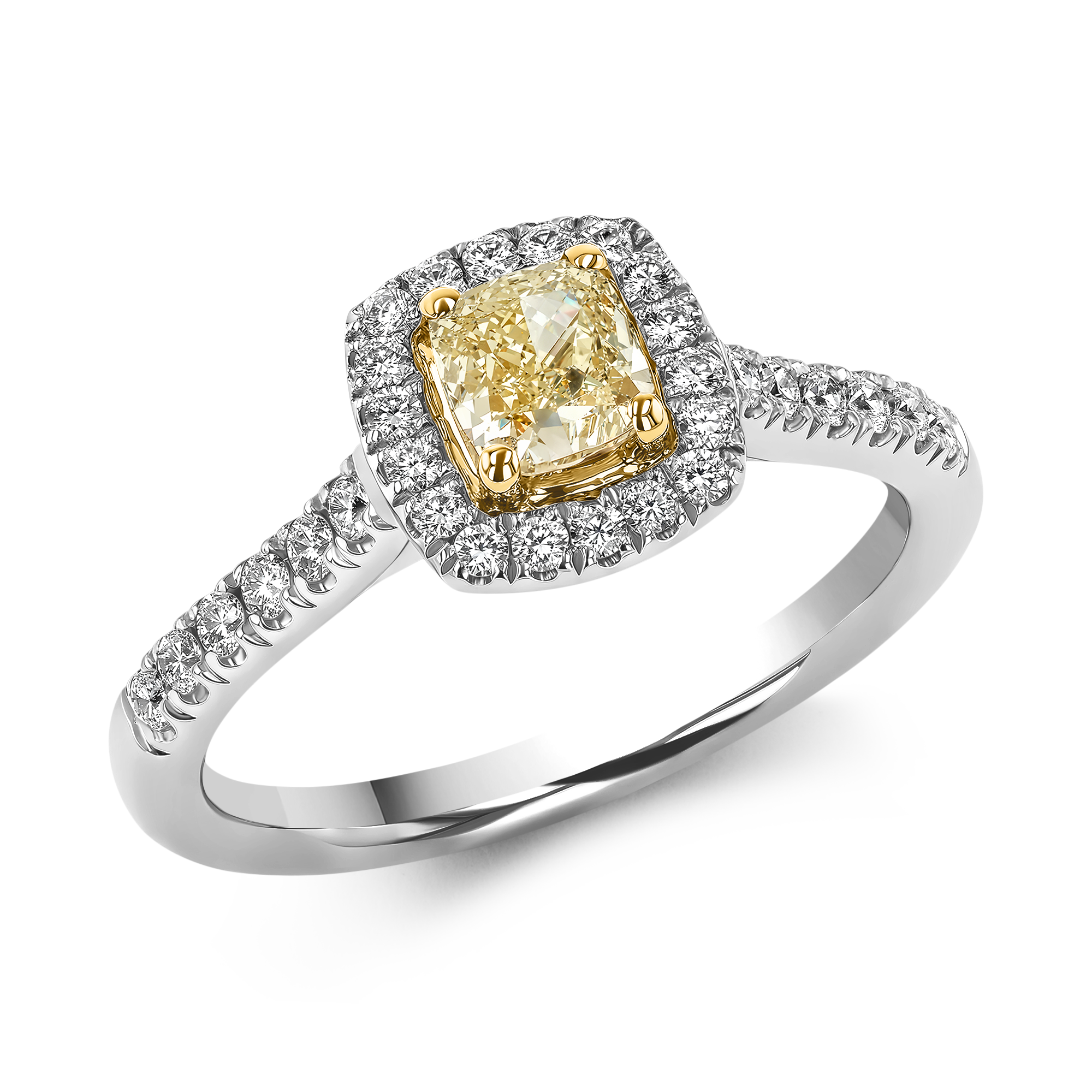 Celestial 0.46ct Fancy Yellow Diamond Cluster Ring Cushion modern cut, Claw set_1