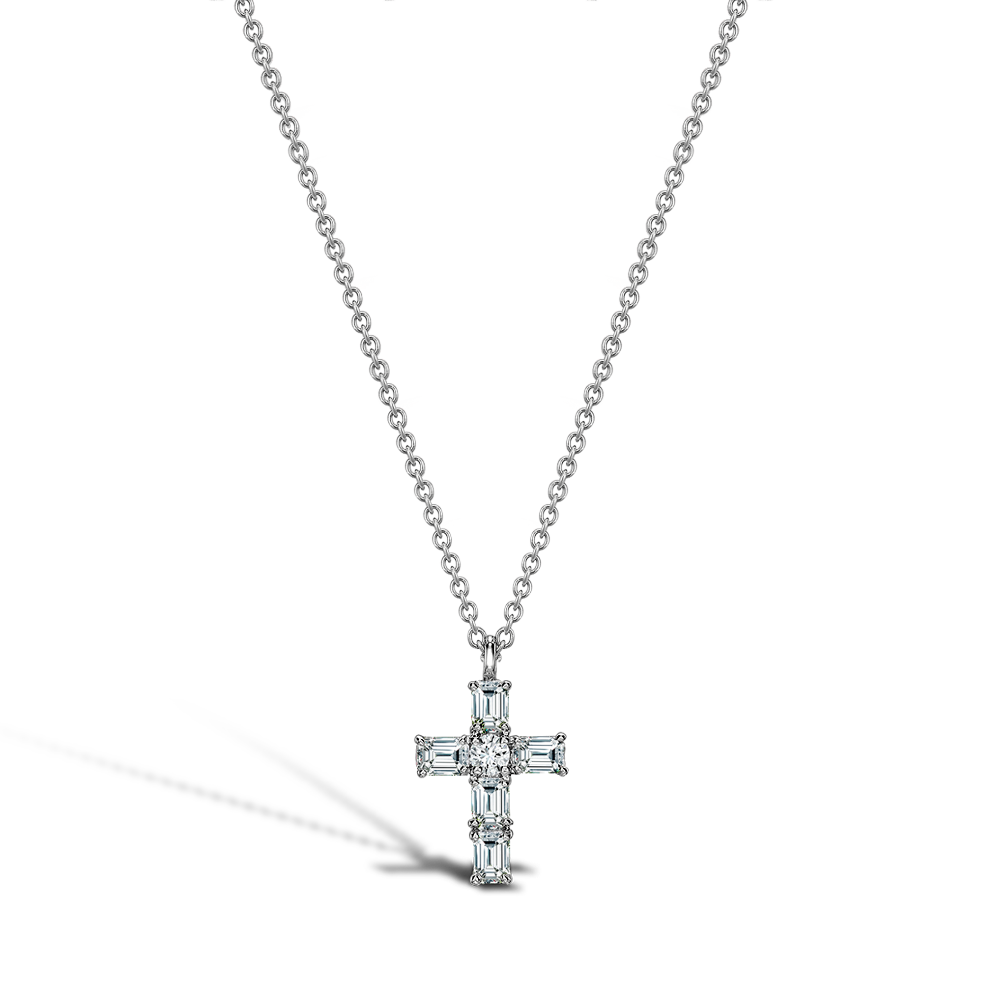 Emerald Cut Diamond Cross Pendant Emerald Cut, Brilliant Cut, Claw Set_1