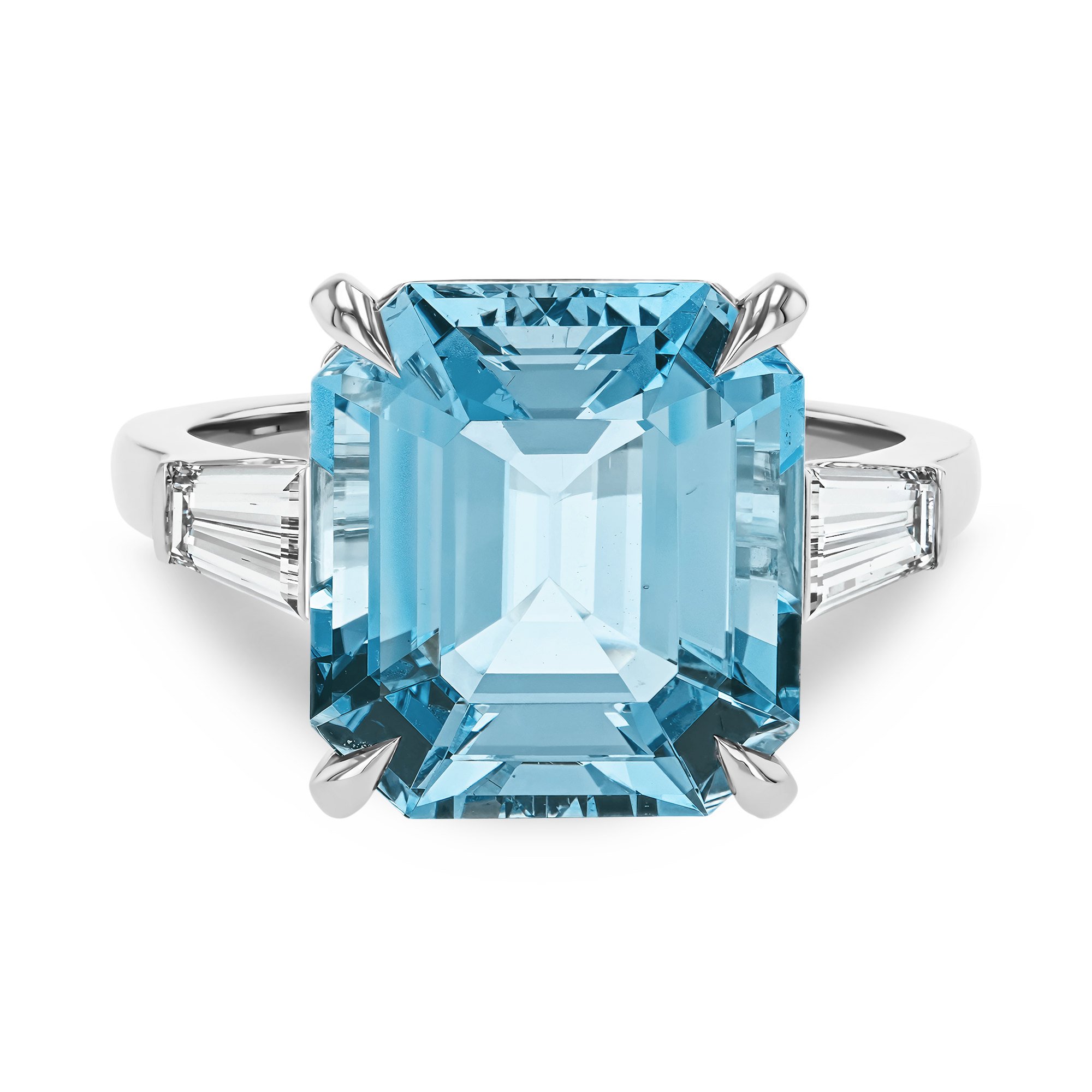 Emerald Cut 6.42ct Lukusuzi Aquamarine and Diamond Ring Emerald Cut, Claw Set_2