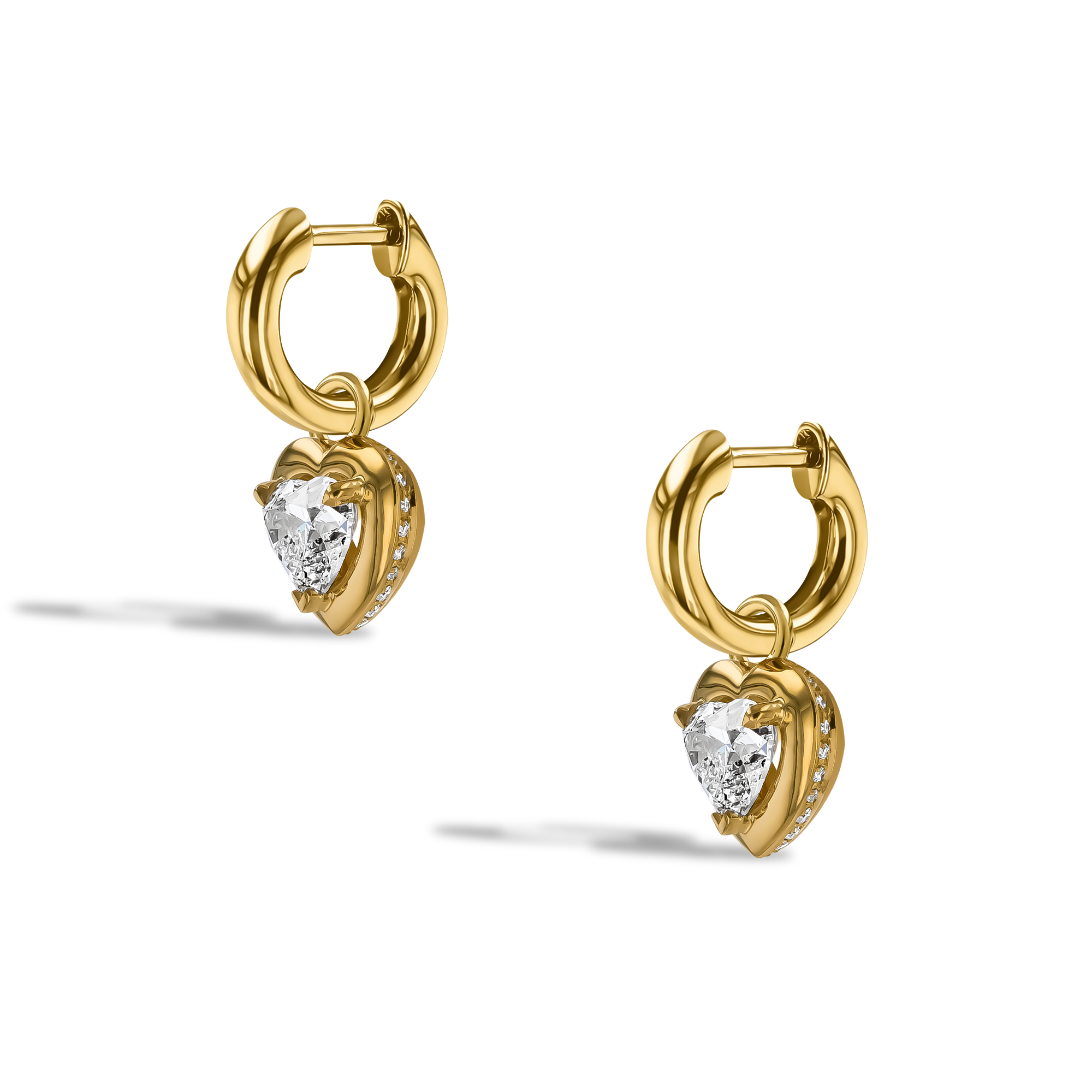 Skimming Stone 1.41ct Heartshape Diamond Drop Hoop Earrings Heart & Brilliant Cut, Claw Set_3