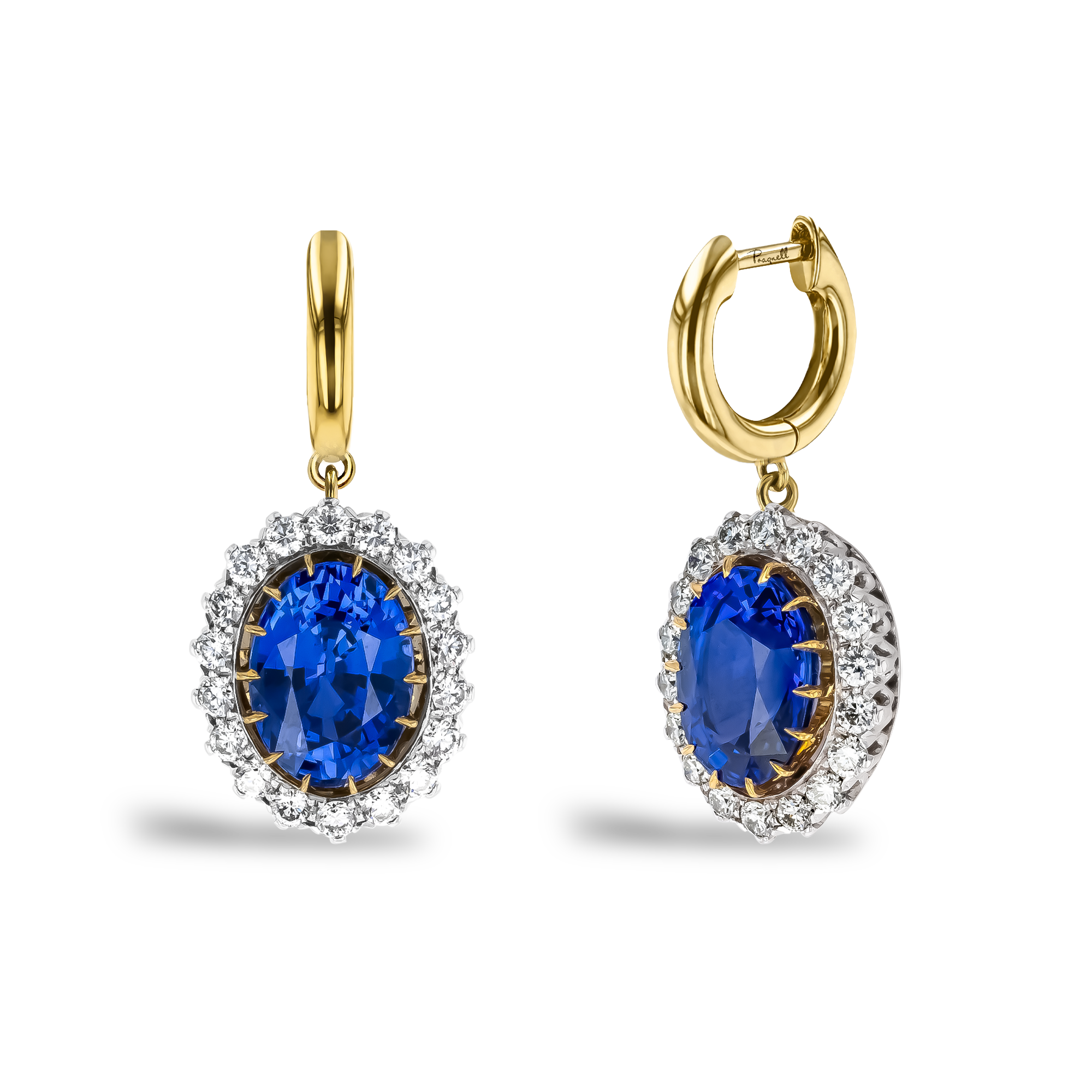 Oval Cut Sri Lankan Sapphire and Diamond Earrings Oval & Brilliant Cut, Claw Set_1