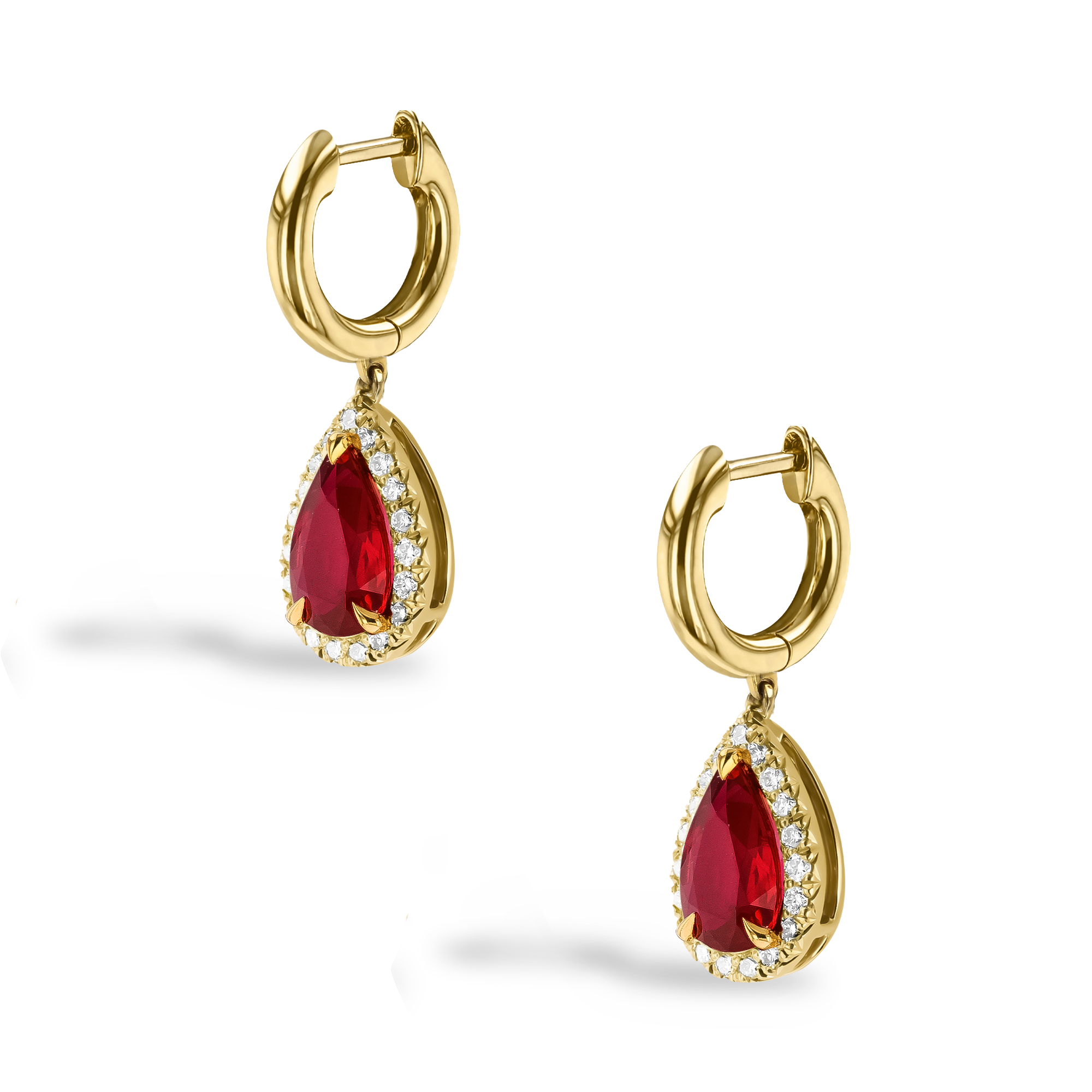 Pear Cut 2.50ct Ruby and Diamond Drop Earrings Pear Cut, Claw Set_3