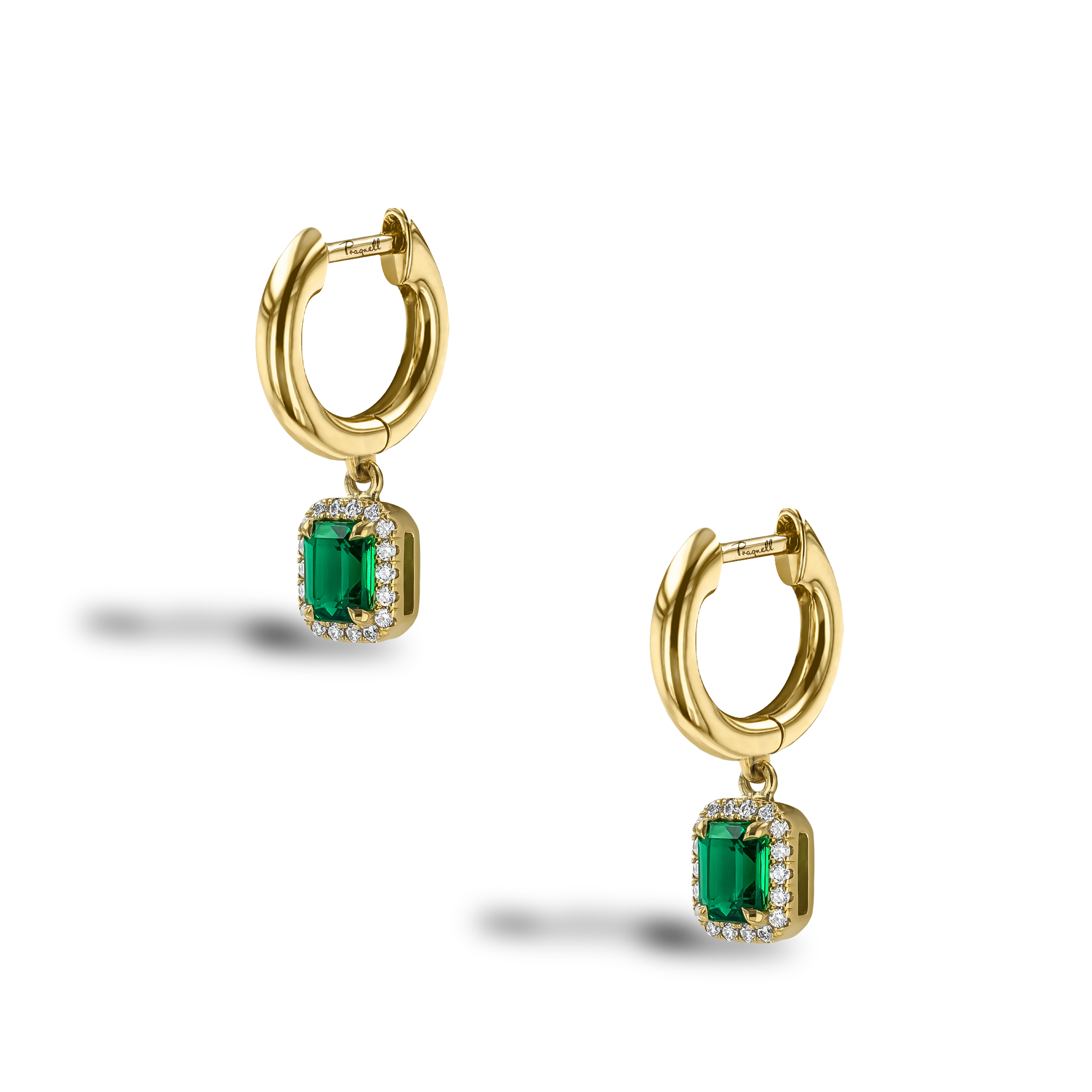 Octagonal Cut 1.05ct Emerald and Diamond Drop Earrings Octagonal Cut, Claw Set_3