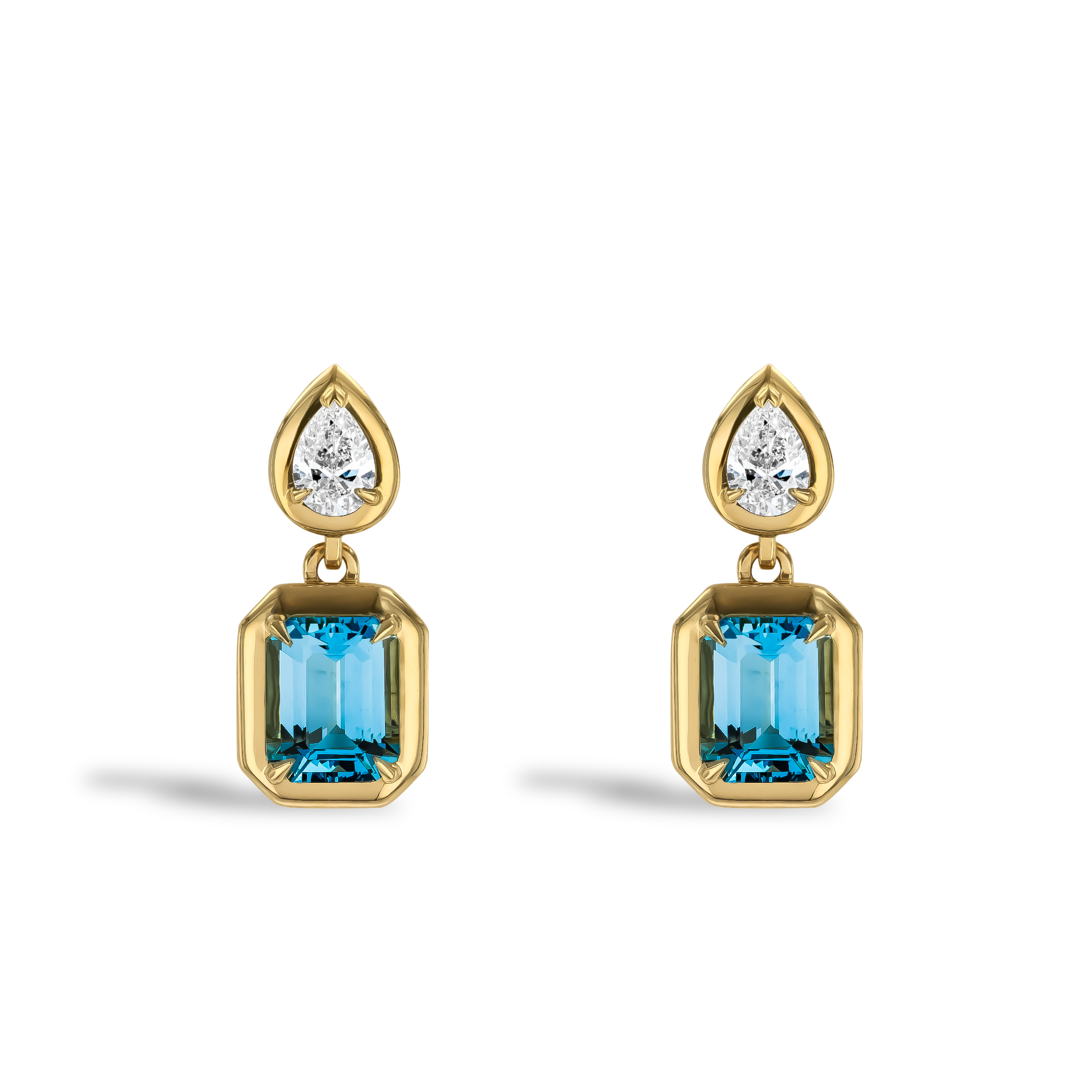 Skimming Stone 3.55ct Aquamarine and Diamond Drop Earrings Emerald & Pear Cut, Claw Set_1