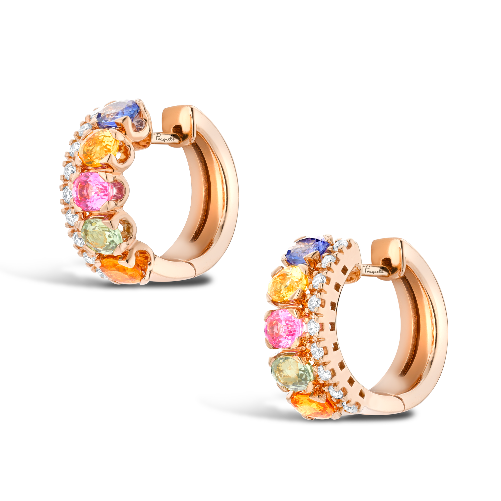 Rainbow Sapphire & Diamond Hoop Earrings Oval Cut, Claw Set_3