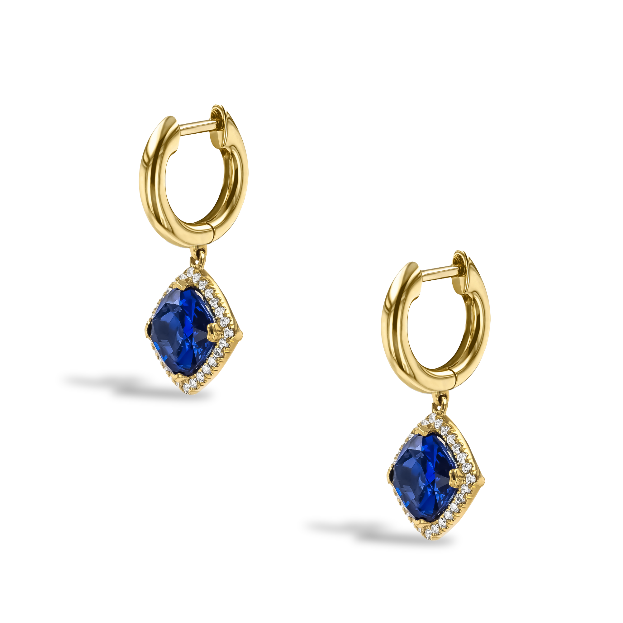 Madagascan 2.37ct Sapphire and Diamond Cluster Drop Earrings Cushion modern cut, Claw set_3