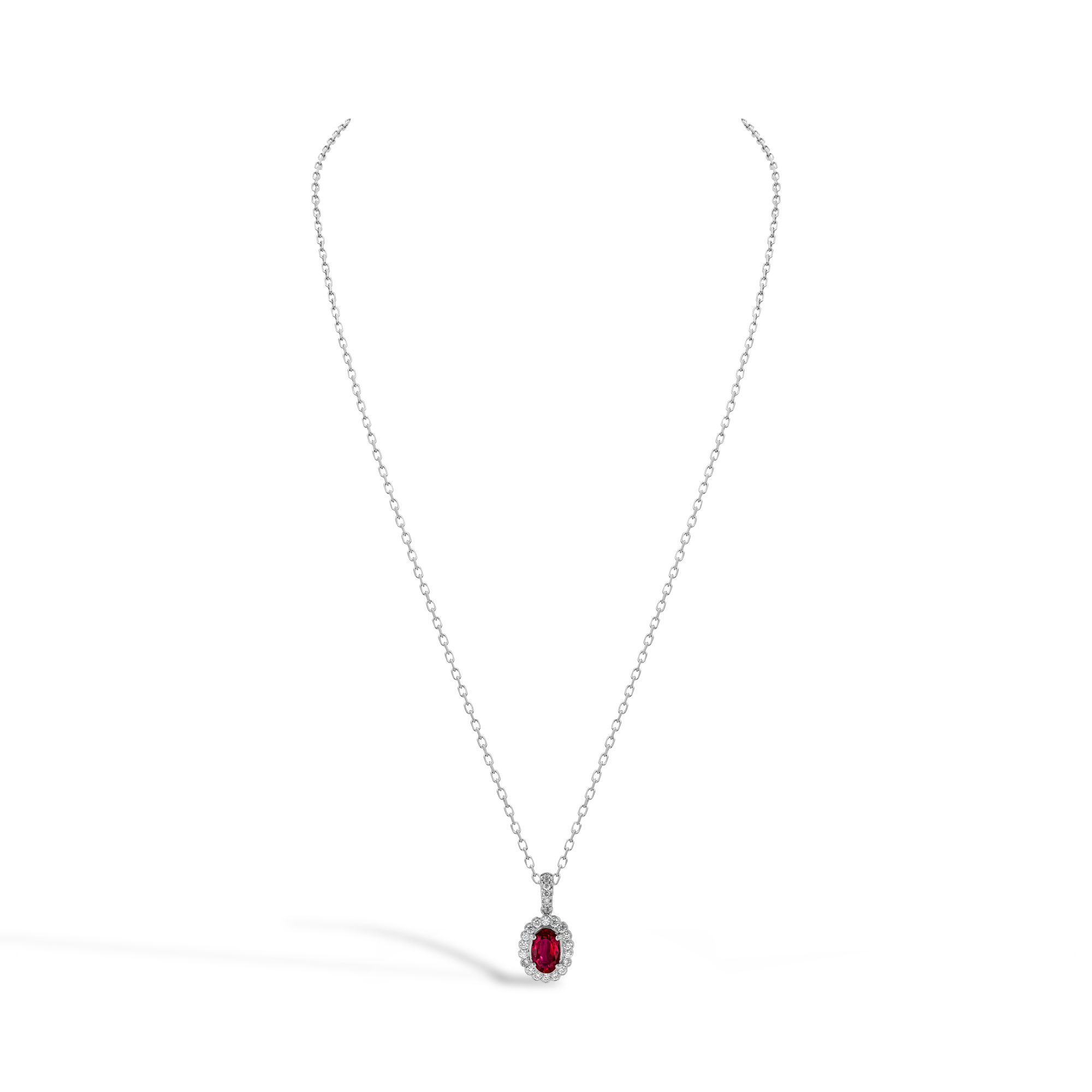 Oval Cut 0.58ct Ruby and Diamond Pendant in 18ct White Gold Oval Cut, Claw Set_2