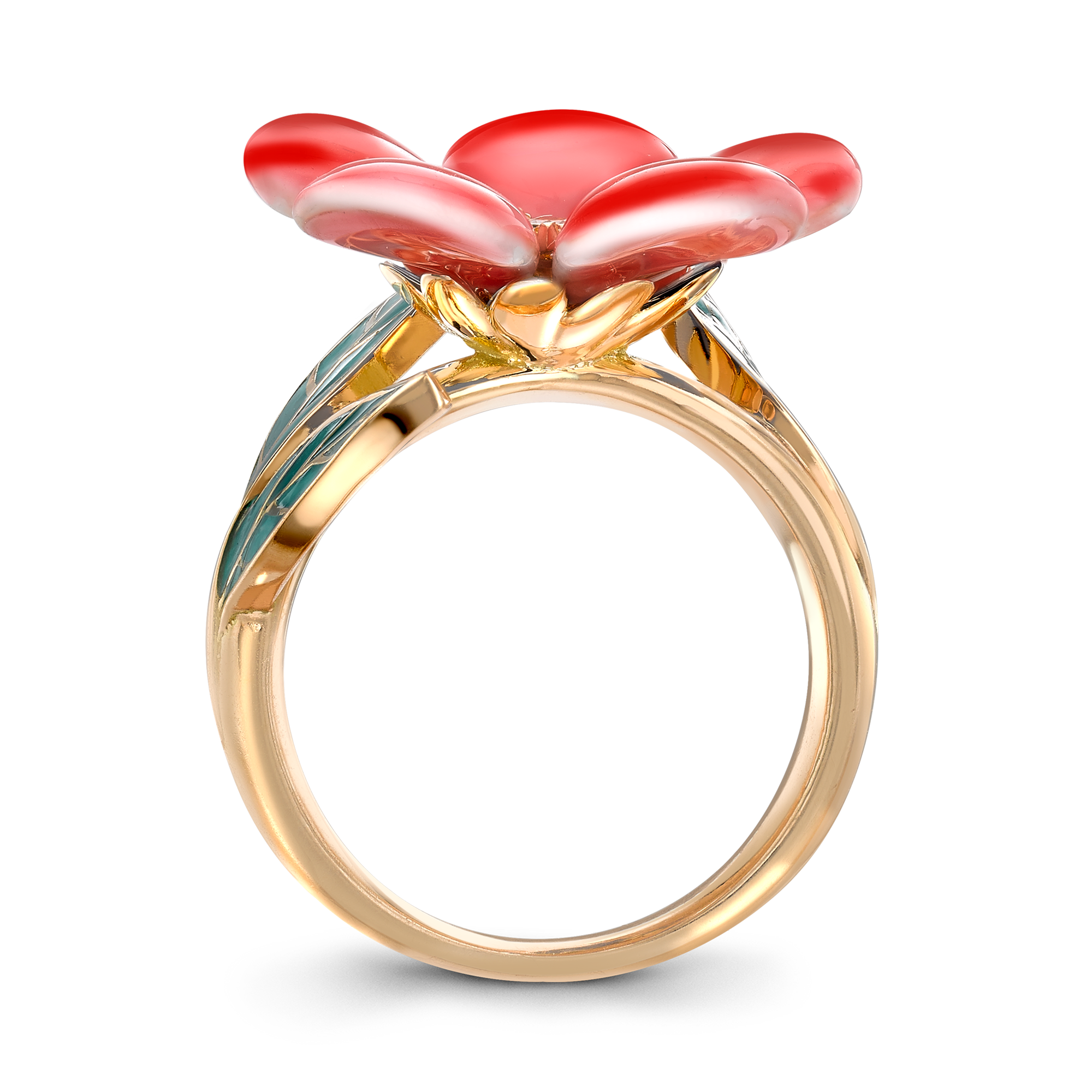 Wildflower Poppy Yellow Diamond Ring Brilliant Cut, Rubover Set_3