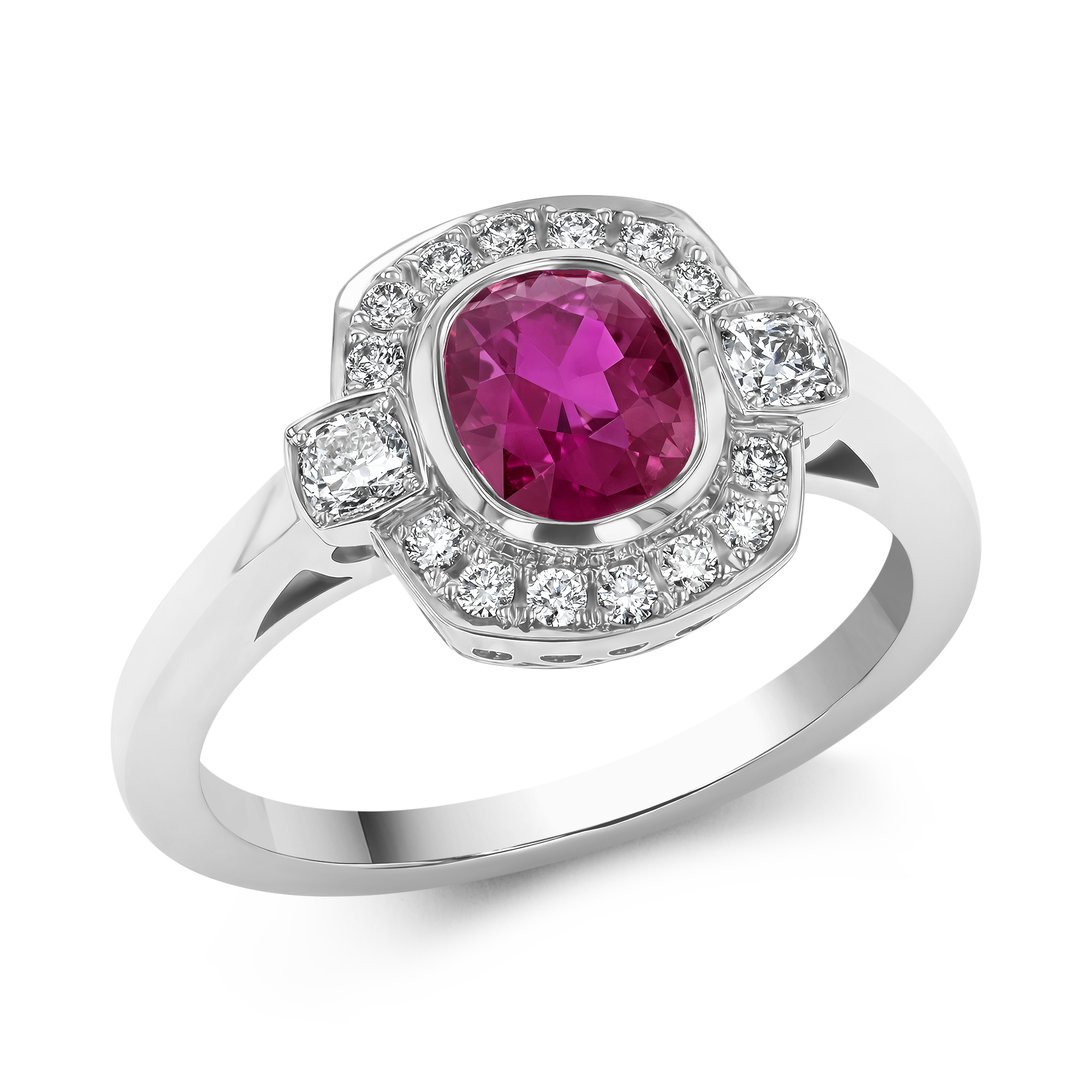 Cushion Cut 1.31ct Ruby and Diamond Cluster Ring Cushion & Brilliant Cut, Rubover & Grain Set_1