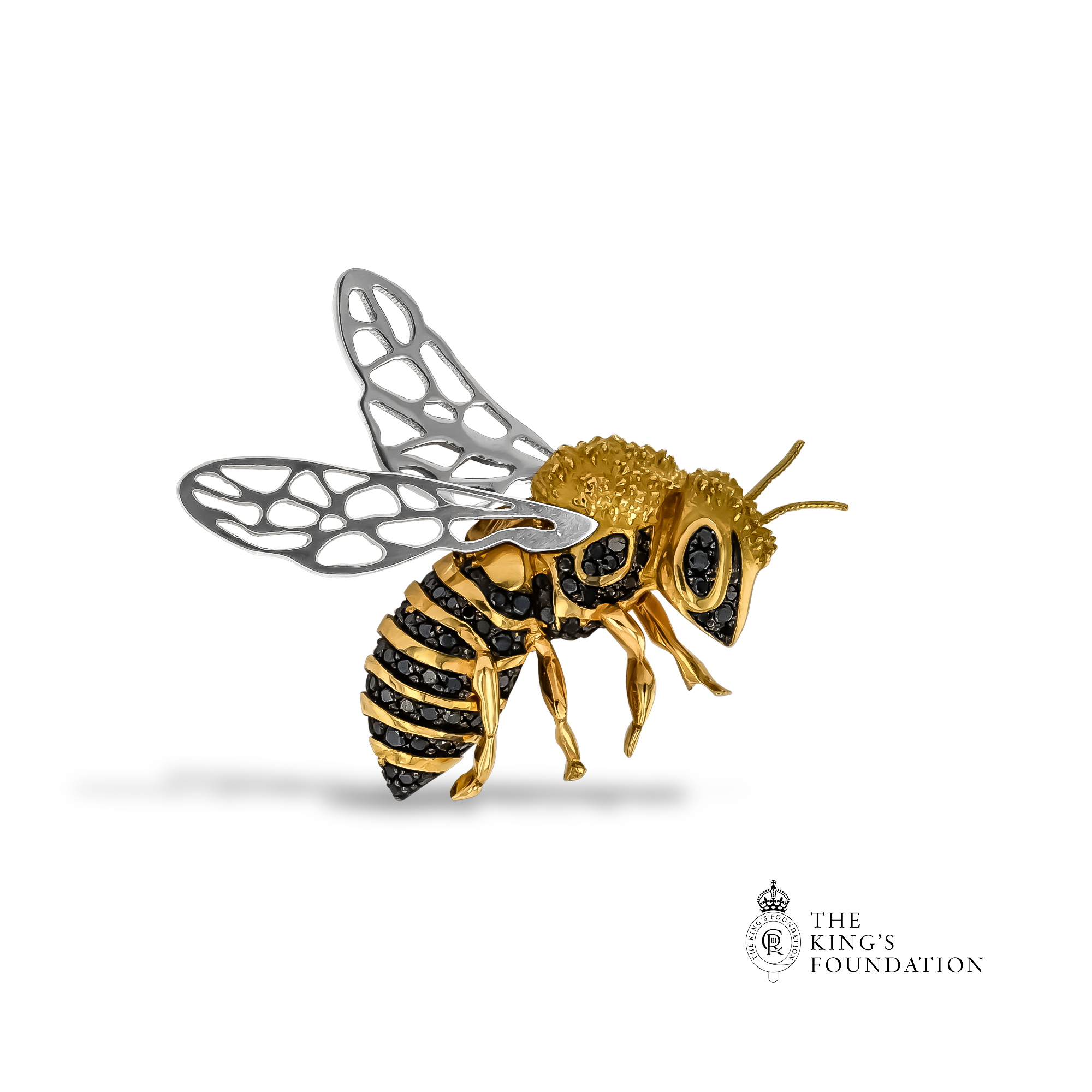 Honeycomb 0.24ct Black Diamond Bee Brooch Brilliant cut, Claw set_1