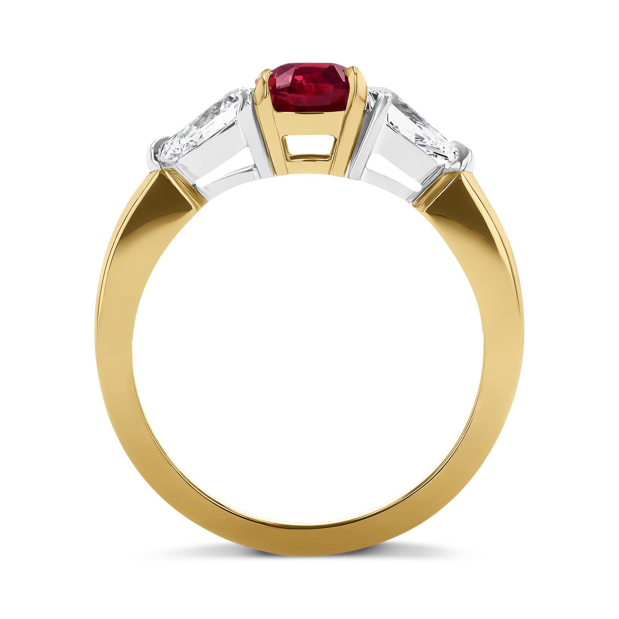 1.03ct Ruby and Diamond Three Stone Ring Cushion & Pear Cut, Claw Set_3