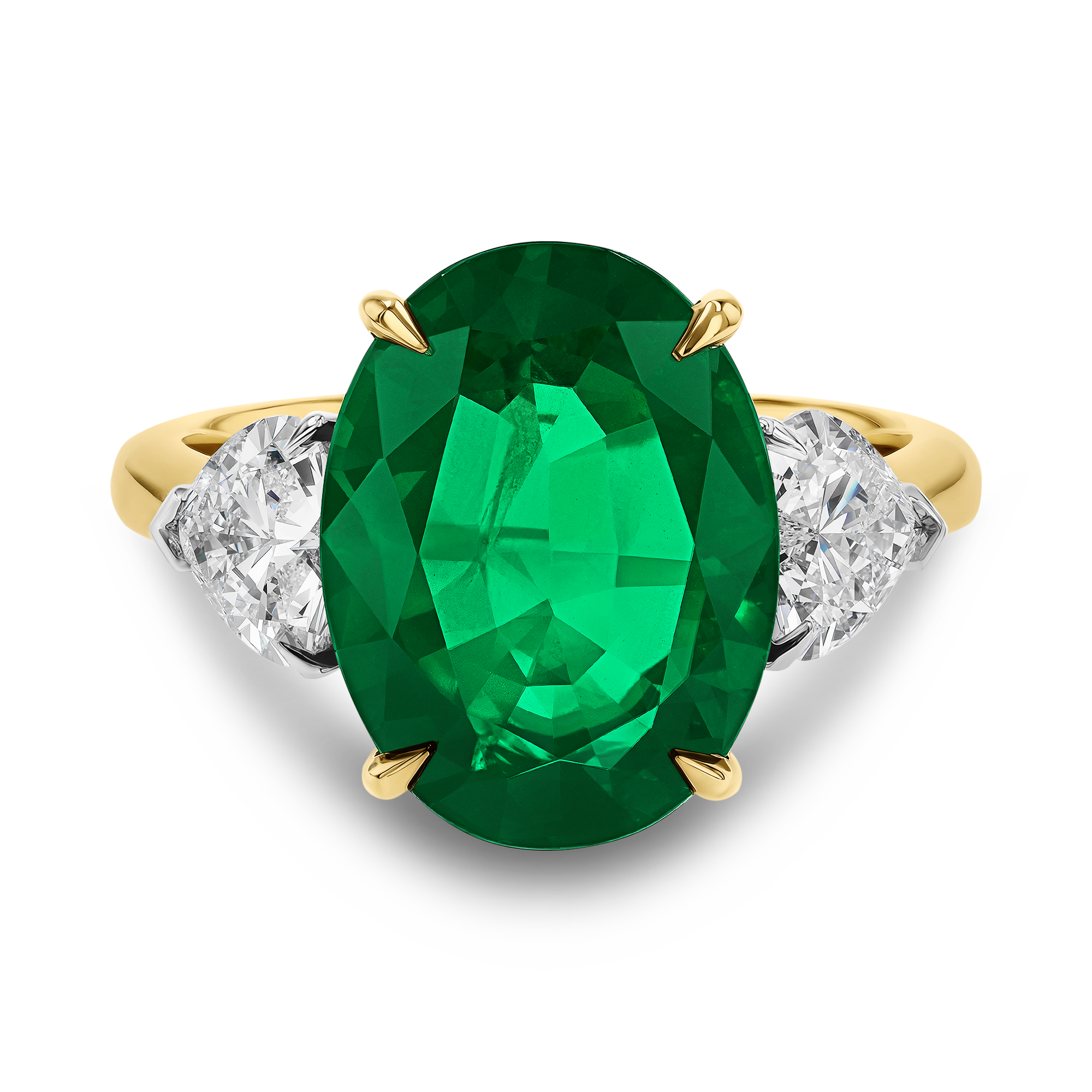 Venus Setting 4.87ct Emerald and Diamond Three Stone Ring Oval Cut, Claw Set_2