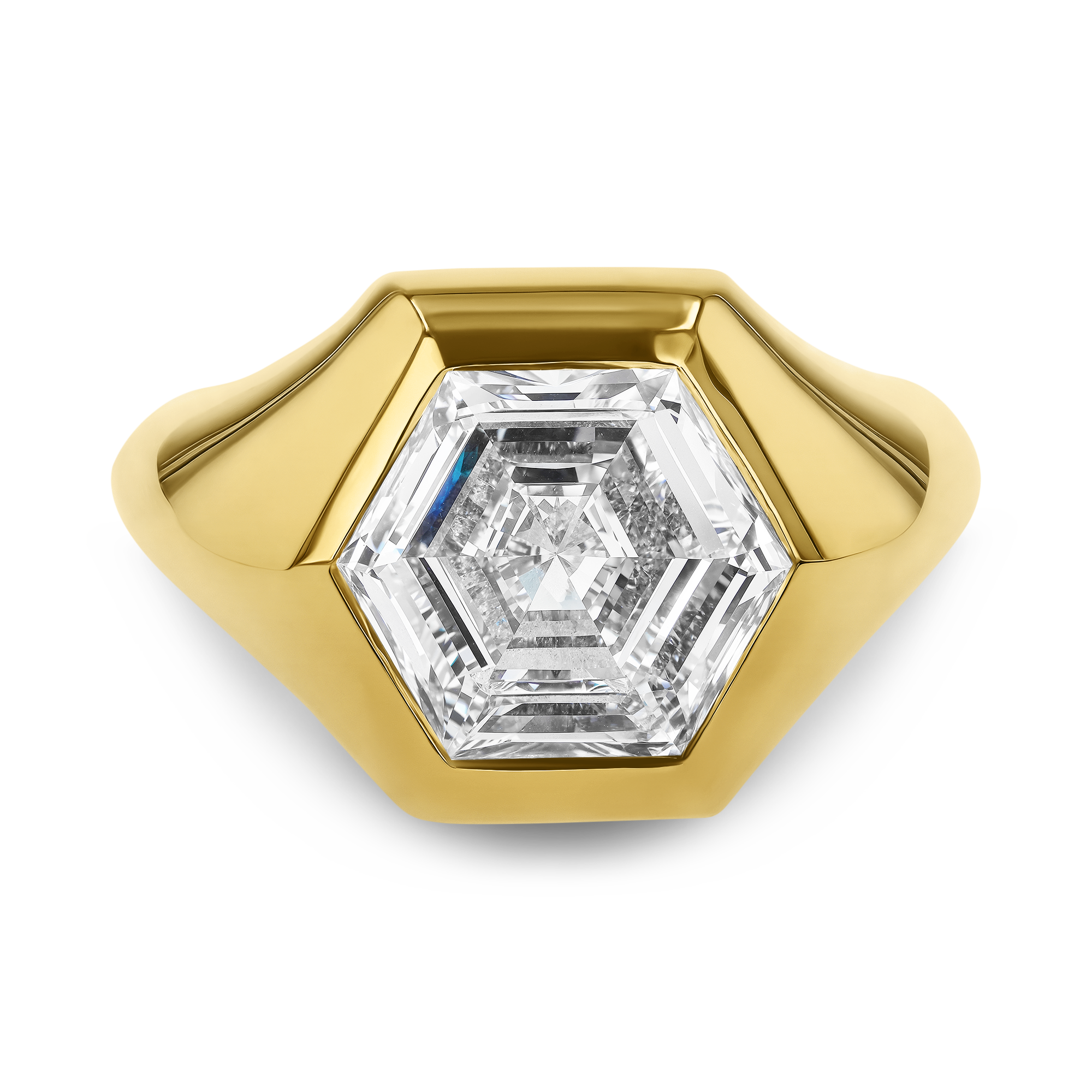 Masterpiece Honeycomb 3.75ct Diamond Ring Hexagonal Cut, Rubover Set_2