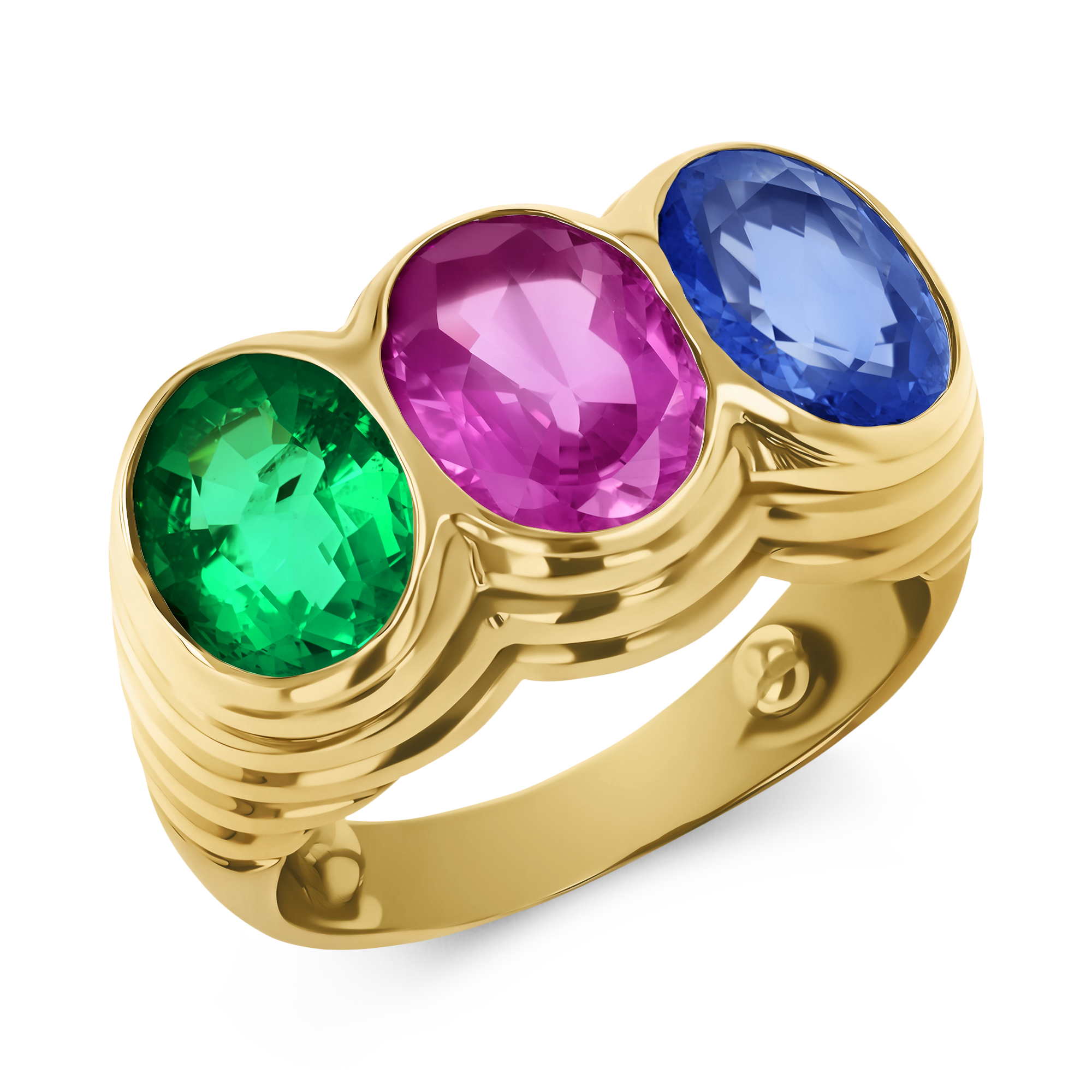 Bvlgari Sapphire, Ruby and Emerald Ring Oval Cut, Rubover Set_1