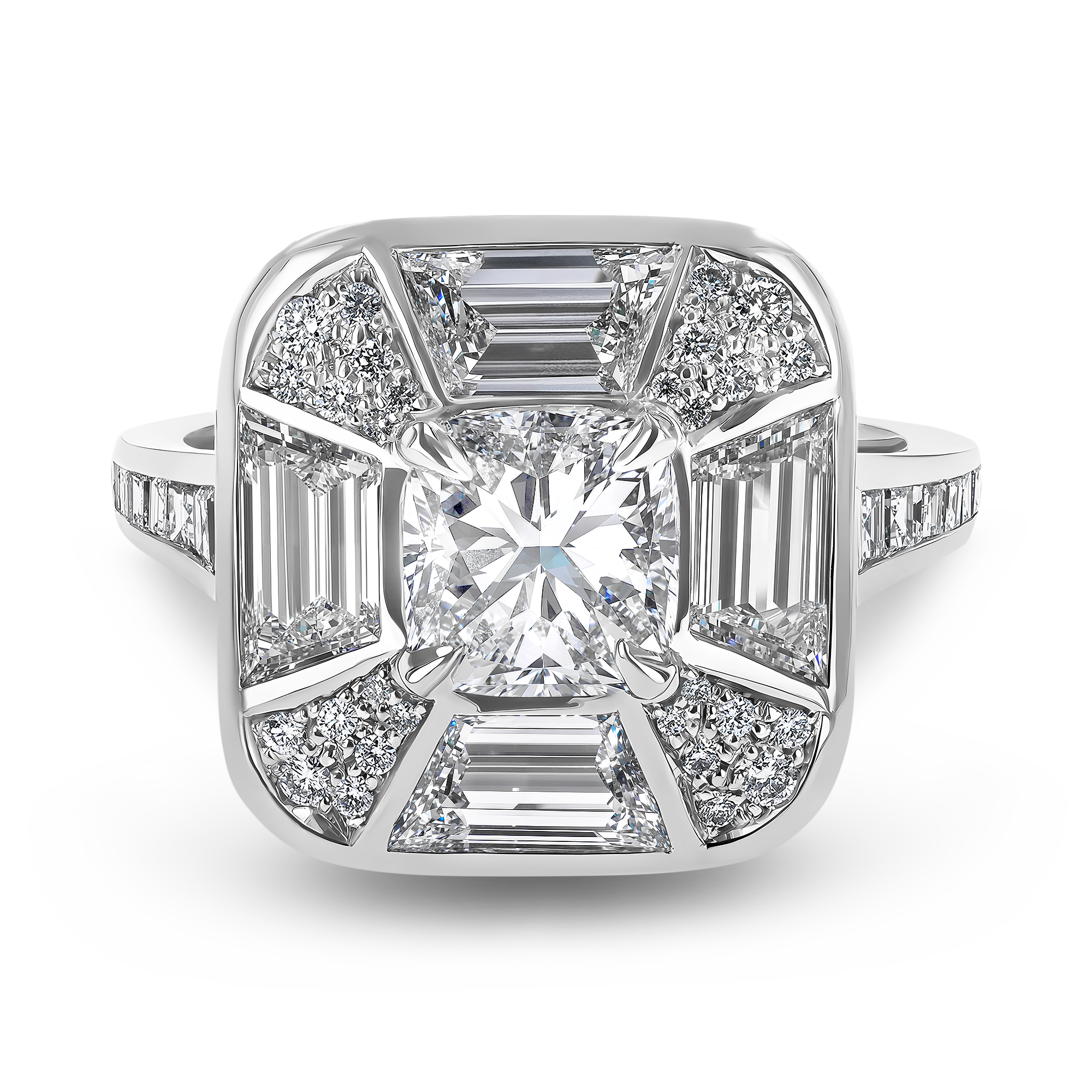 Coronation Setting Cushion Cut Diamond Ring Cushion Cut, Four Claw Set_2